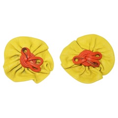 Leather Flower Clip On Earrings, 1980’s