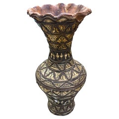 Leather Fluted Top Decorative Design Vase Morocco, 19th Century