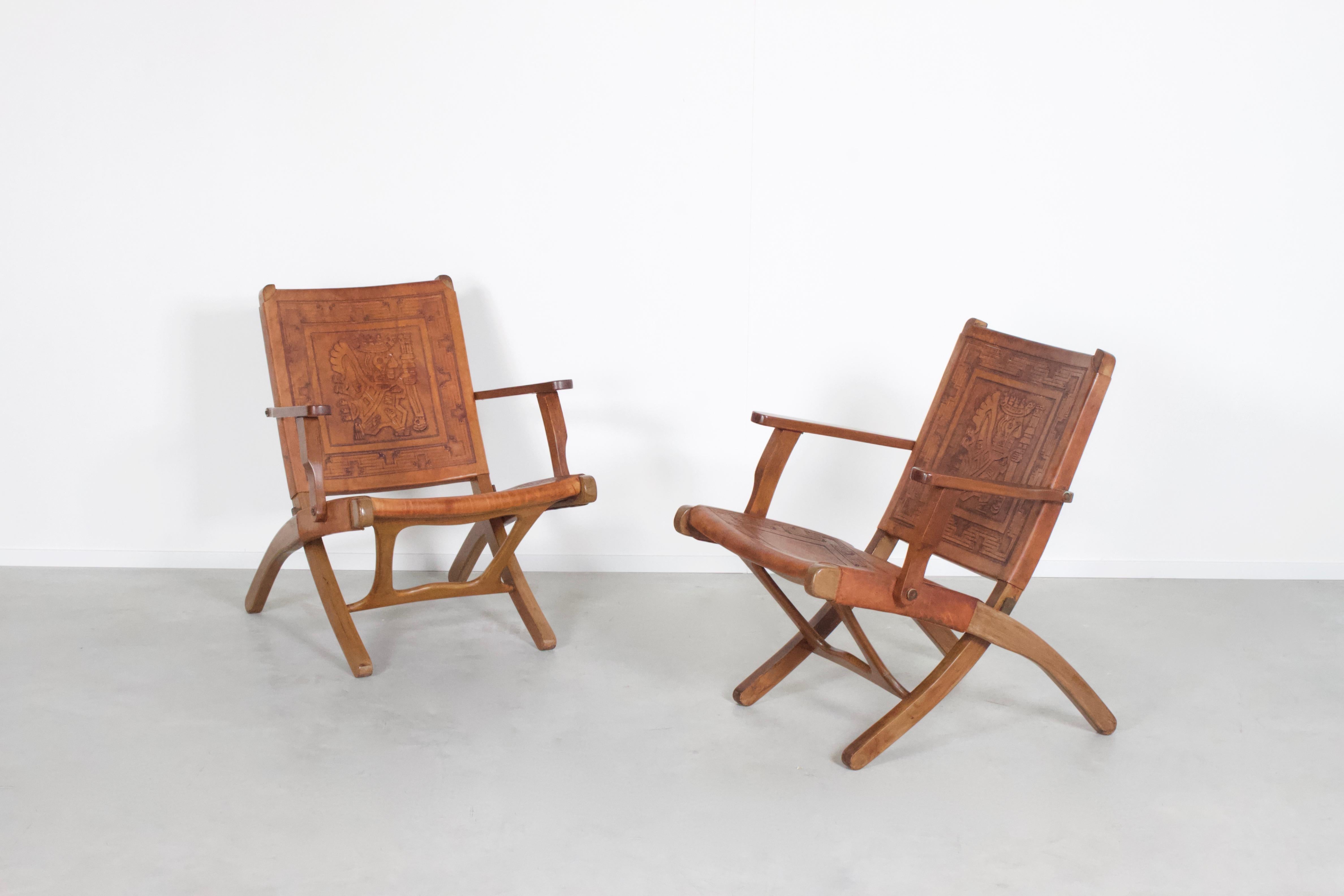 Mid-Century Modern Leather Folding Chairs by Angel Pazmino for Muebles de Estilo, 1960s