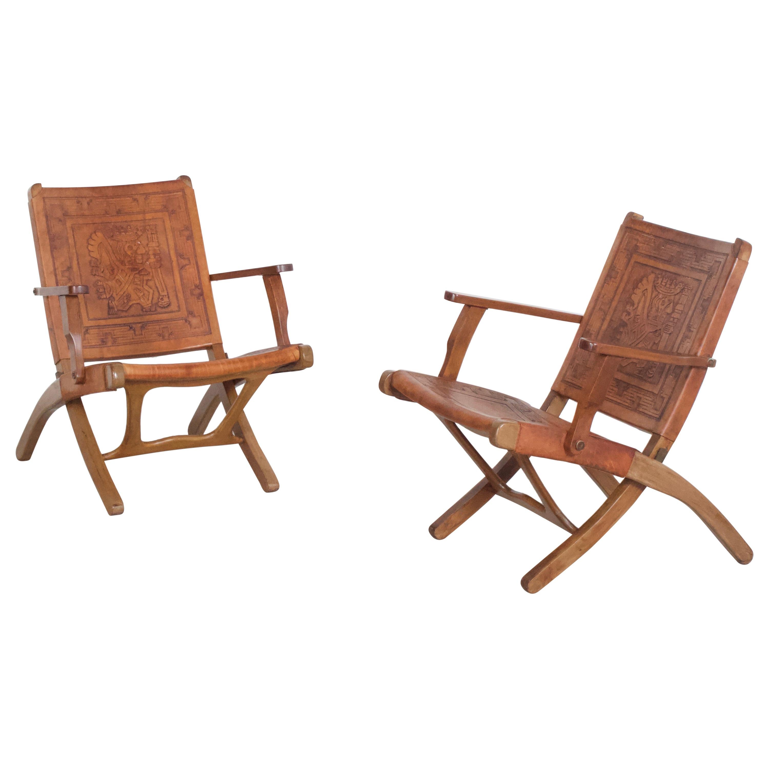Leather Folding Chairs by Angel Pazmino for Muebles de Estilo, 1960s For  Sale at 1stDibs