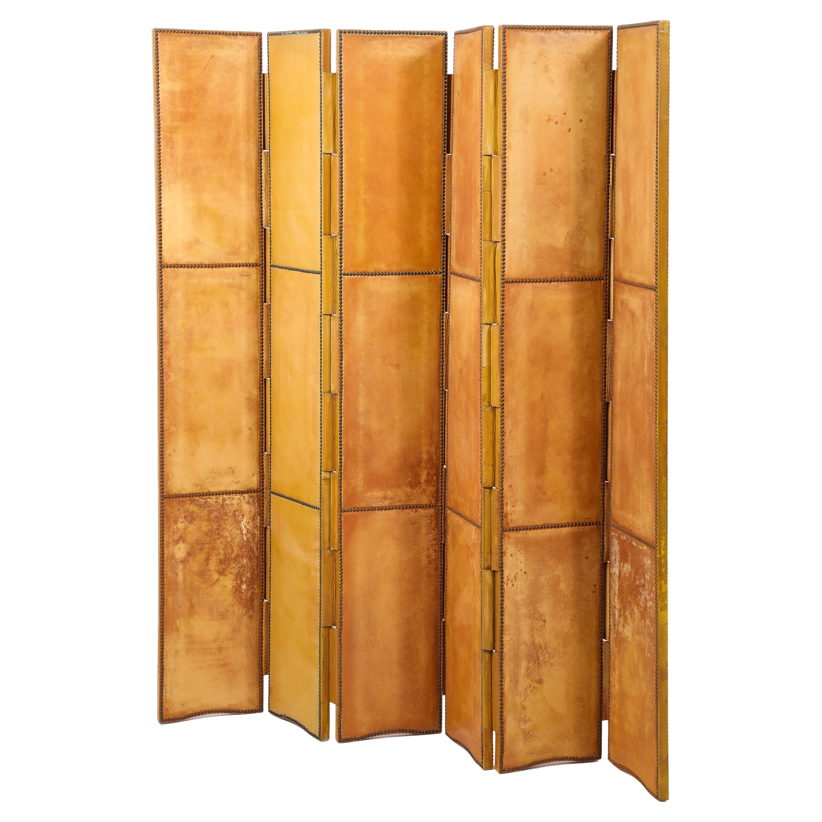 Leather Folding Screen, Spain, 1960's