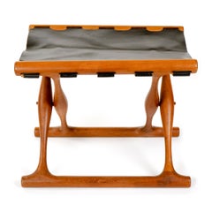 Leather Folding Stool by Poul Hundevad