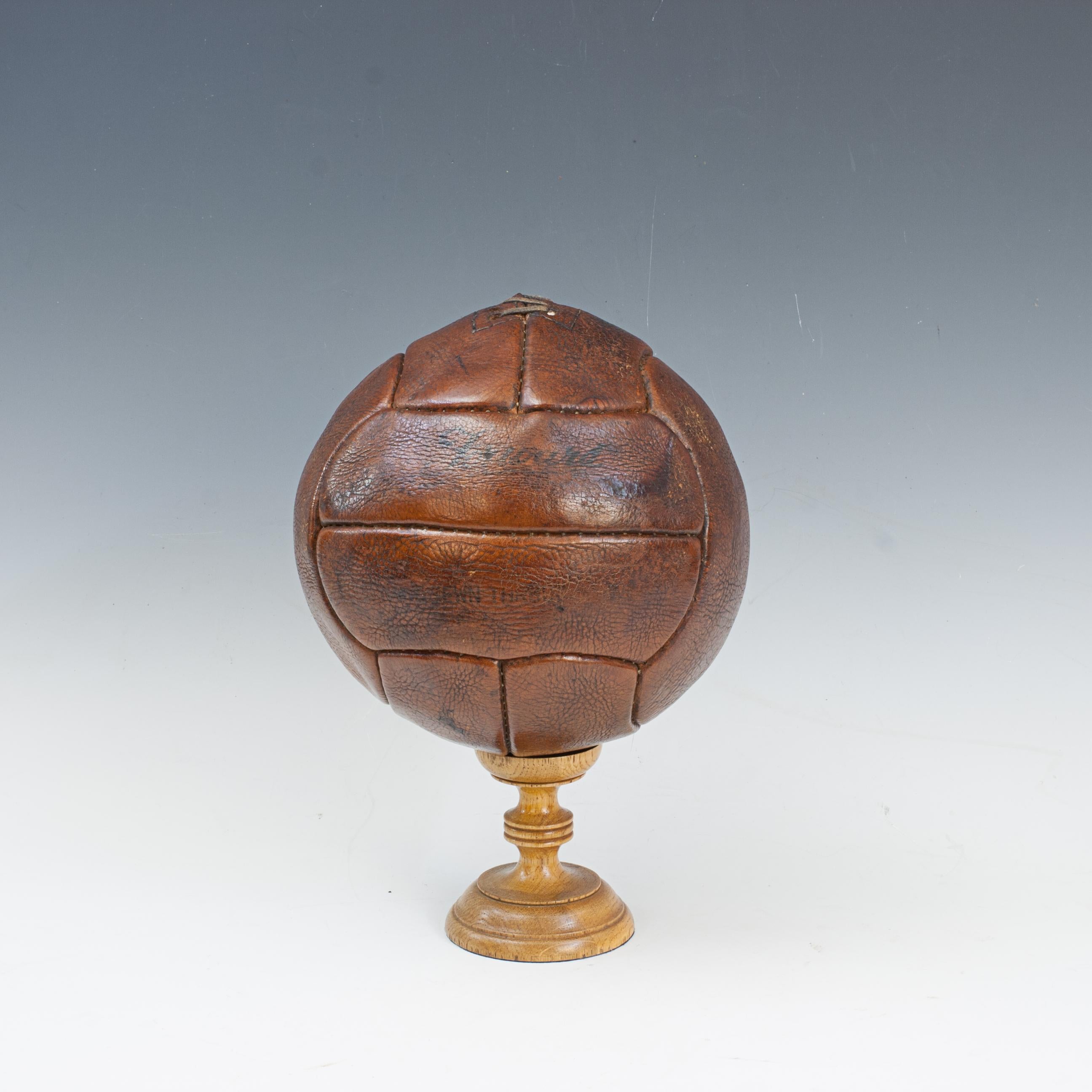 Vintage No.5 Leather Soccer Ball.
A great vintage leather football ball with twelve guaranteed hand sewn leather panels. The ball is stencilled but unreadable, it has a lace-up slit to the top to enable bladder inflation, there is an internal rubber