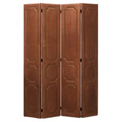 Leather Four-Panel Folding Screen or Room Divider with Bronze Nails Very Heavy