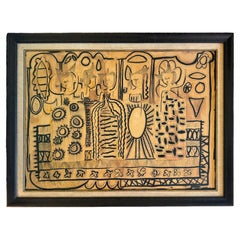 Leder gerahmte Kunst von abstrakten Figuren