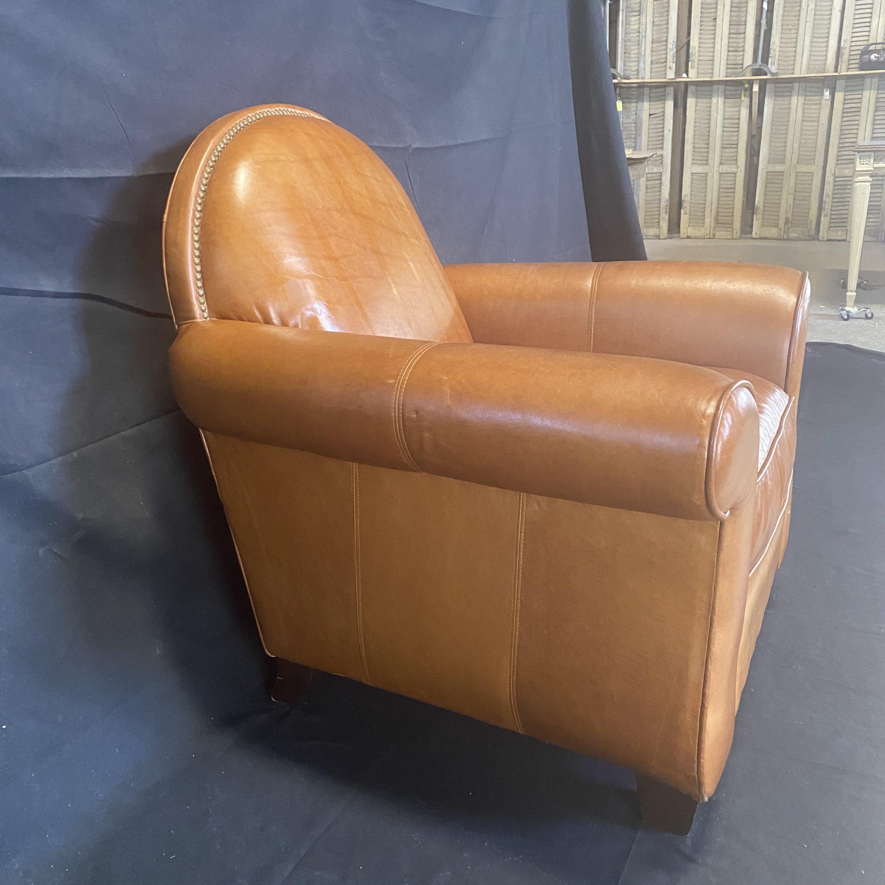Leather French Style Upholstered Club Chair with Nailhead Trim  5