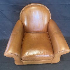 Leather French Style Upholstered Club Chair with Nailhead Trim