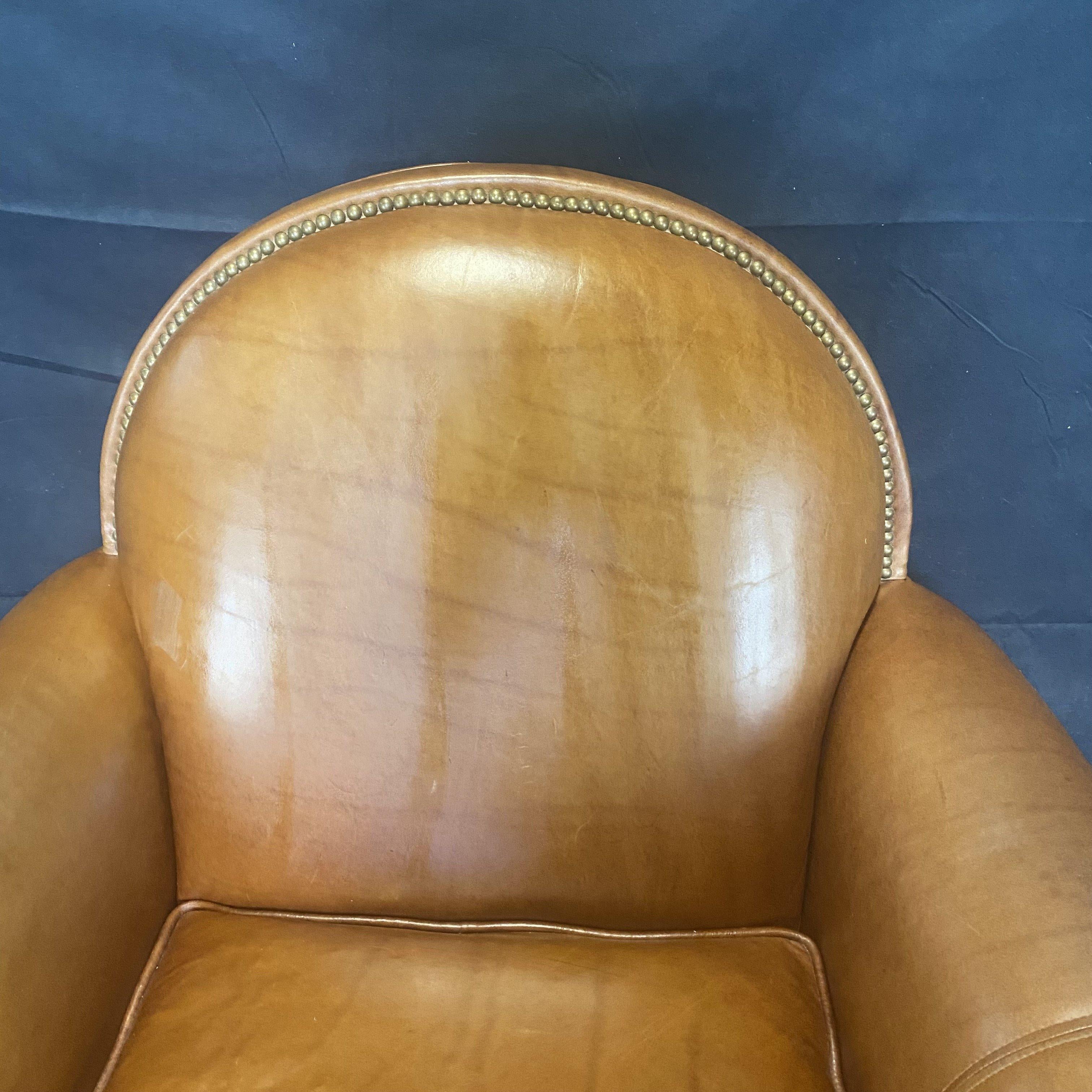 American Leather French Style Upholstered Club Chair with Nailhead Trim 