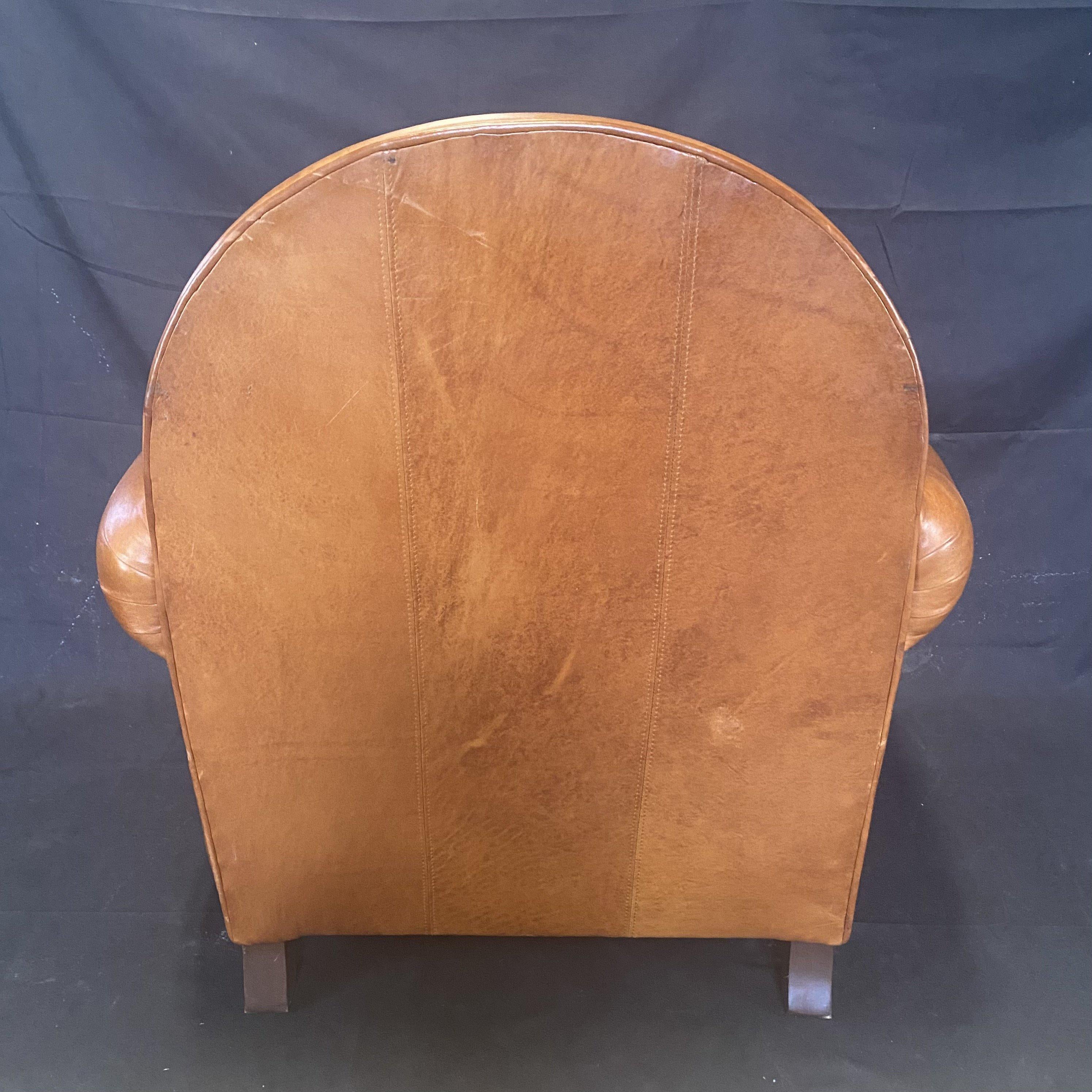 Late 20th Century Leather French Style Upholstered Club Chair with Nailhead Trim 