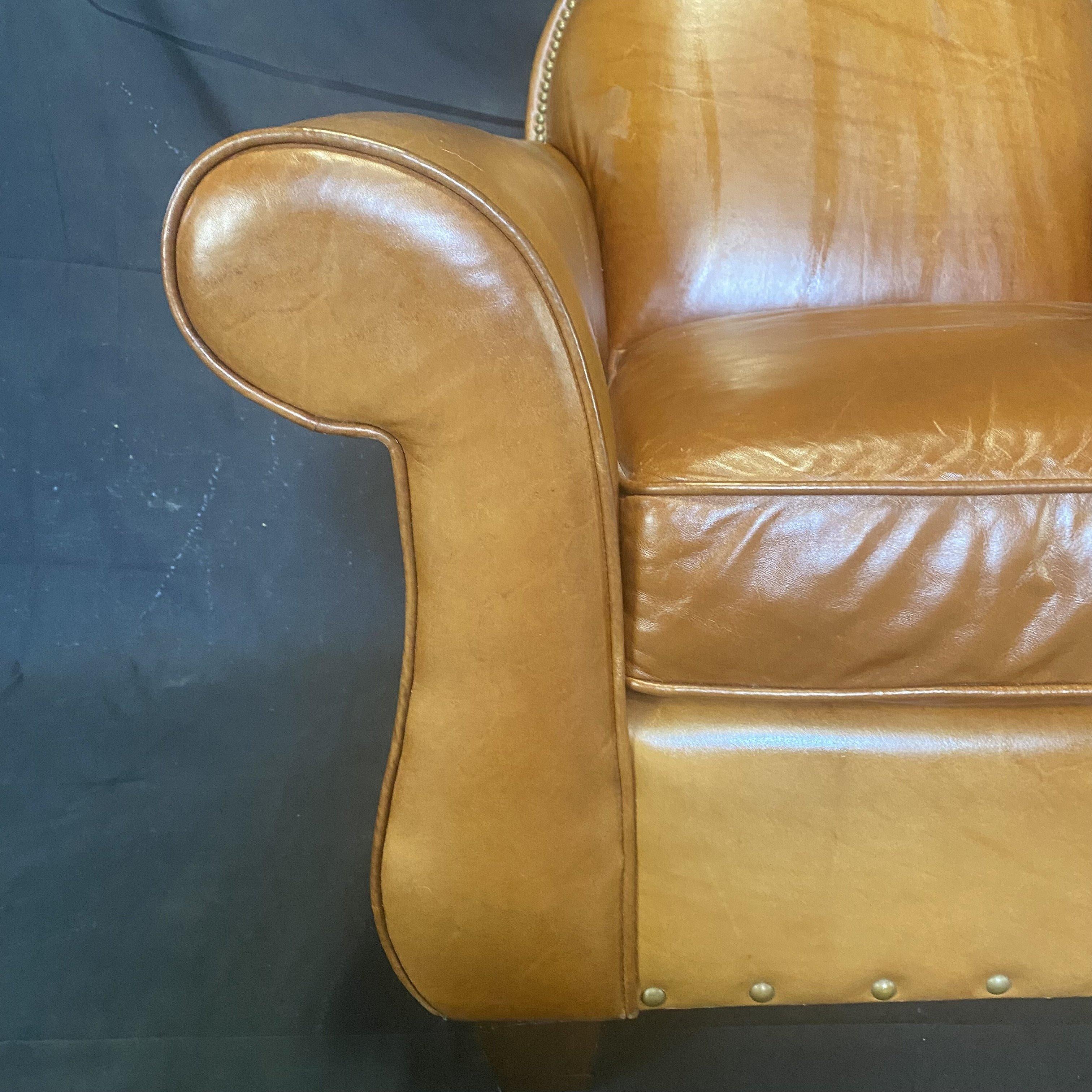 Leather French Style Upholstered Club Chair with Nailhead Trim  4