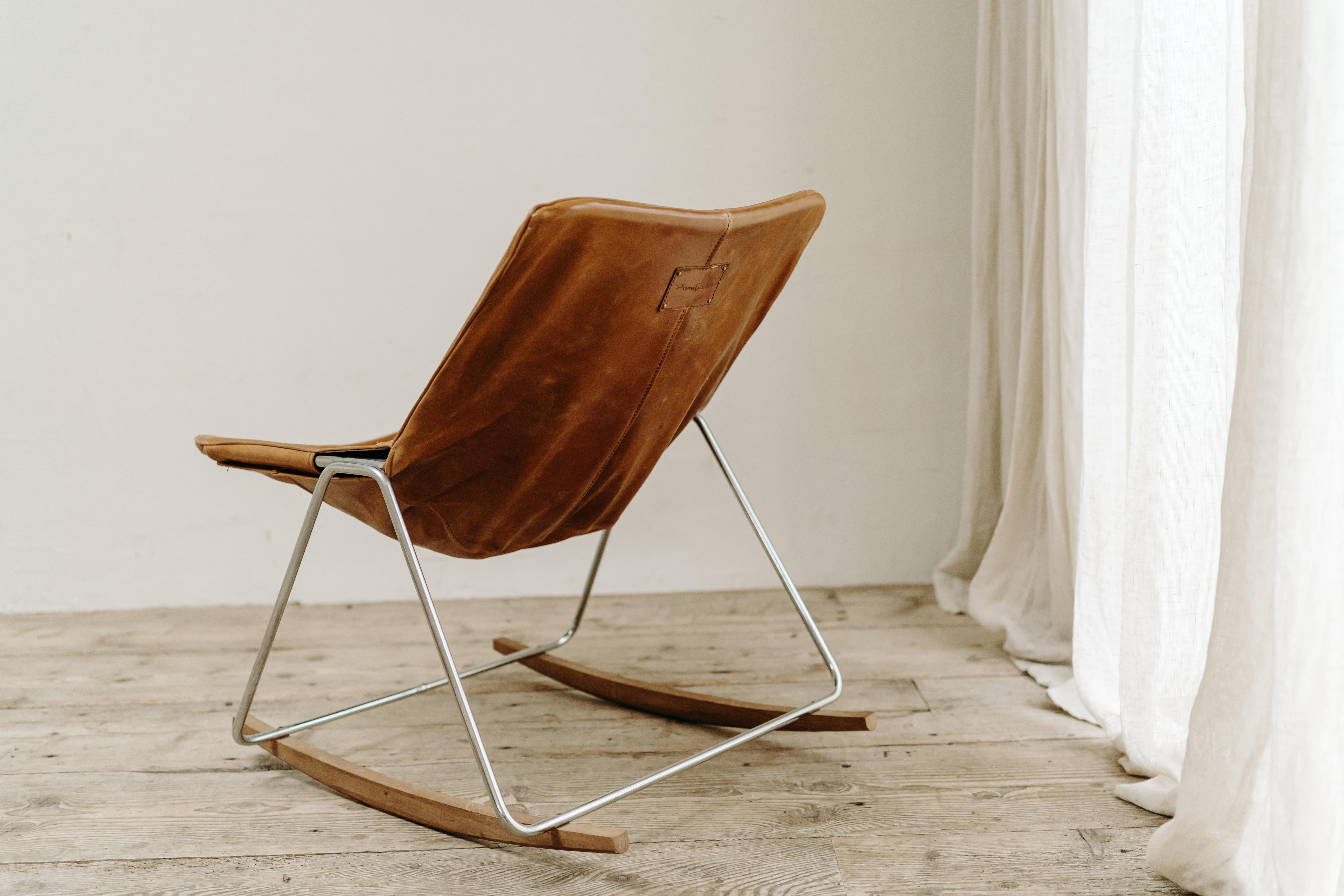 French Leather G1 Rocking Chair by Pierre Guariche for Airborne, France