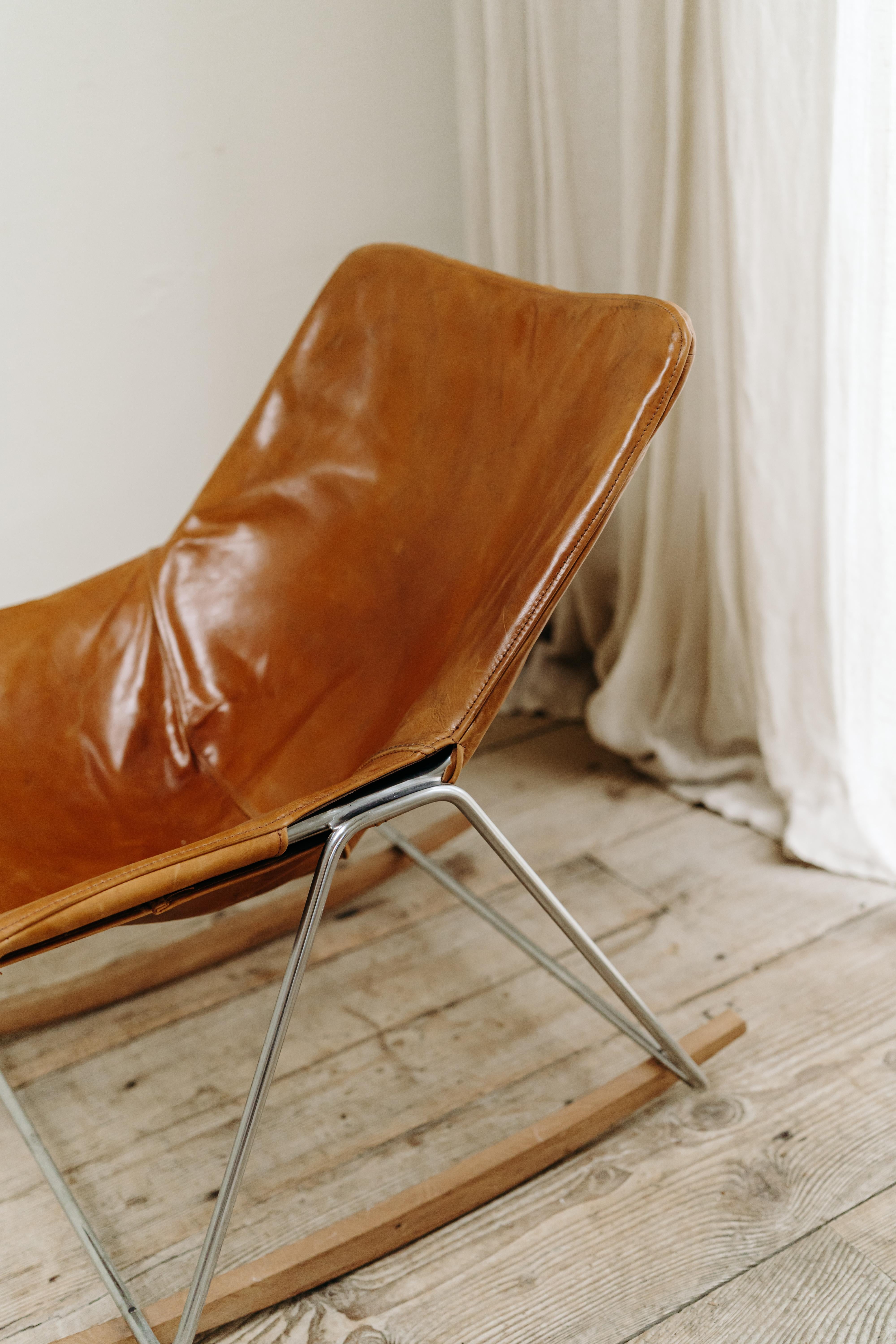 Leather G1 Rocking Chair by Pierre Guariche for Airborne, France 3