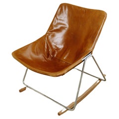 Vintage Leather G1 Rocking Chair by Pierre Guariche for Airborne, France