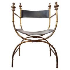 Vintage Leather & Gold Emperor Chair Att. Maison Jansen, 1950s