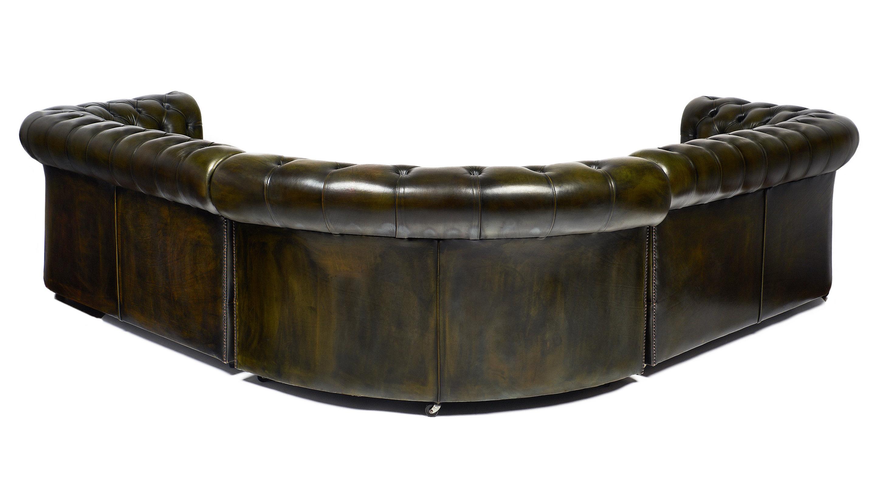Mid-20th Century Leather Green Chesterfield Sectional