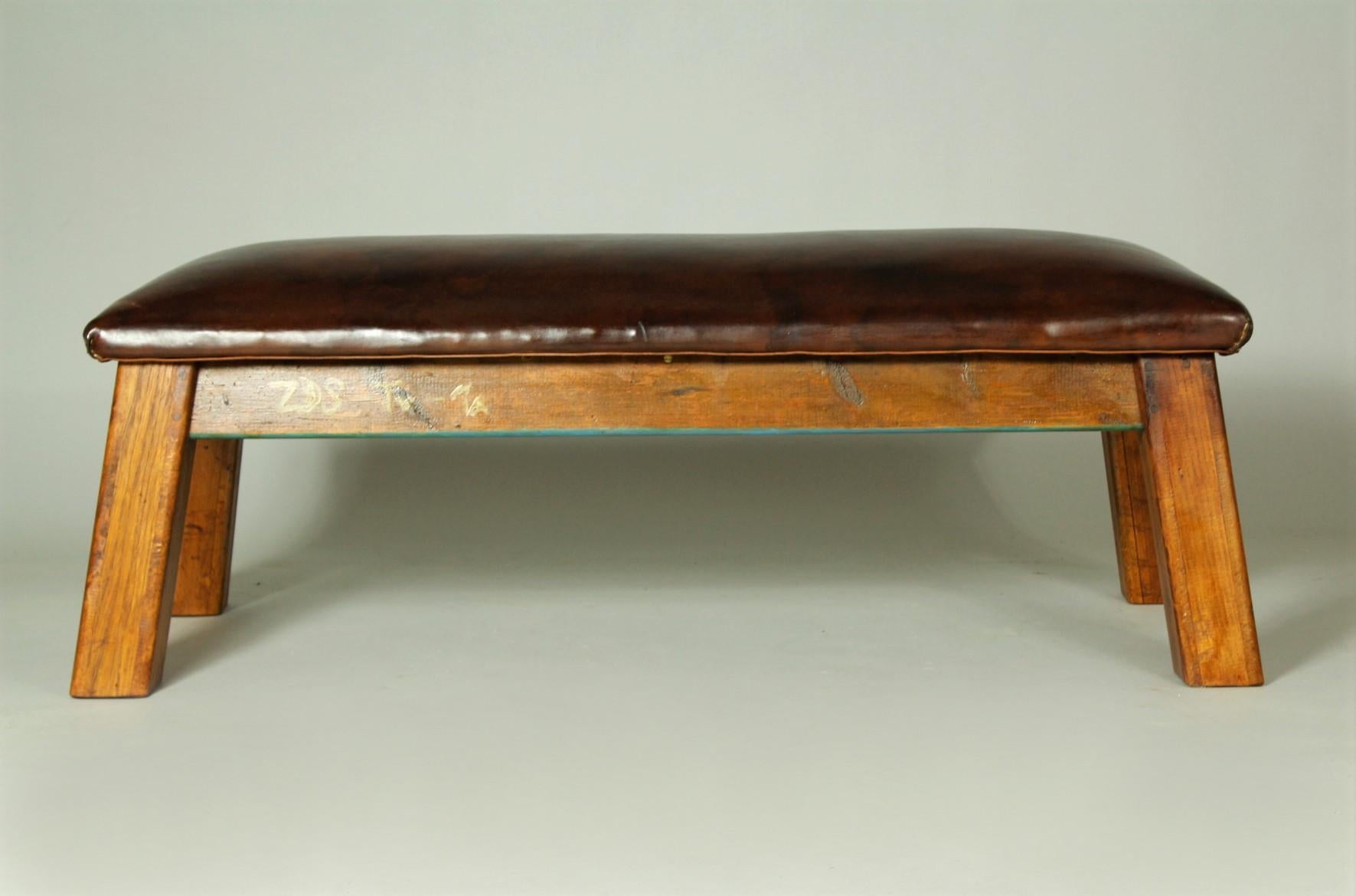 Industrial Leather Gym Bench, 1950s For Sale