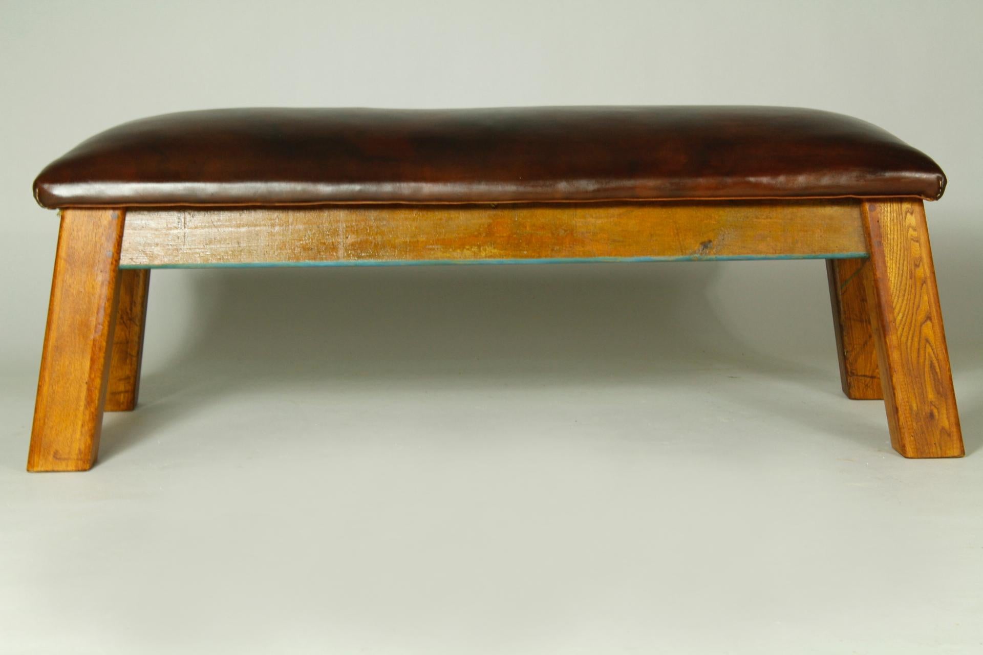 20th Century Leather Gym Bench, 1950s For Sale