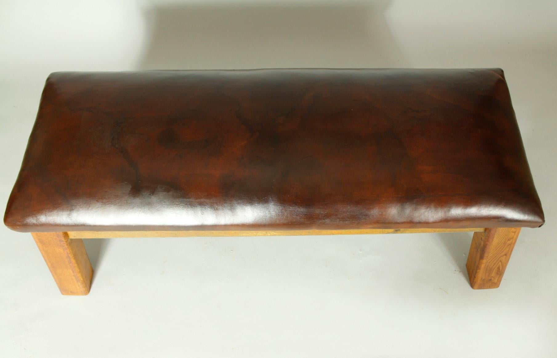 European Leather Gym Bench, 1950s For Sale
