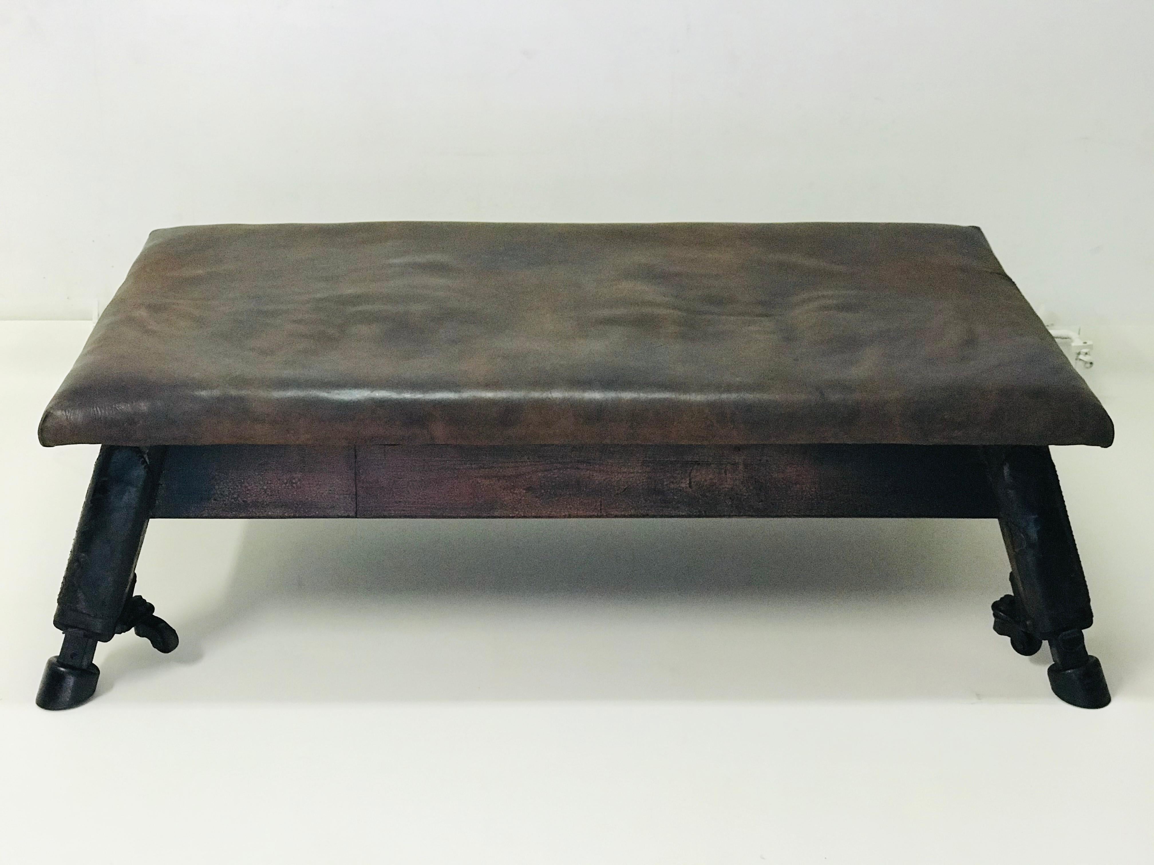 Mid-Century Modern Leather Gym Table, 
