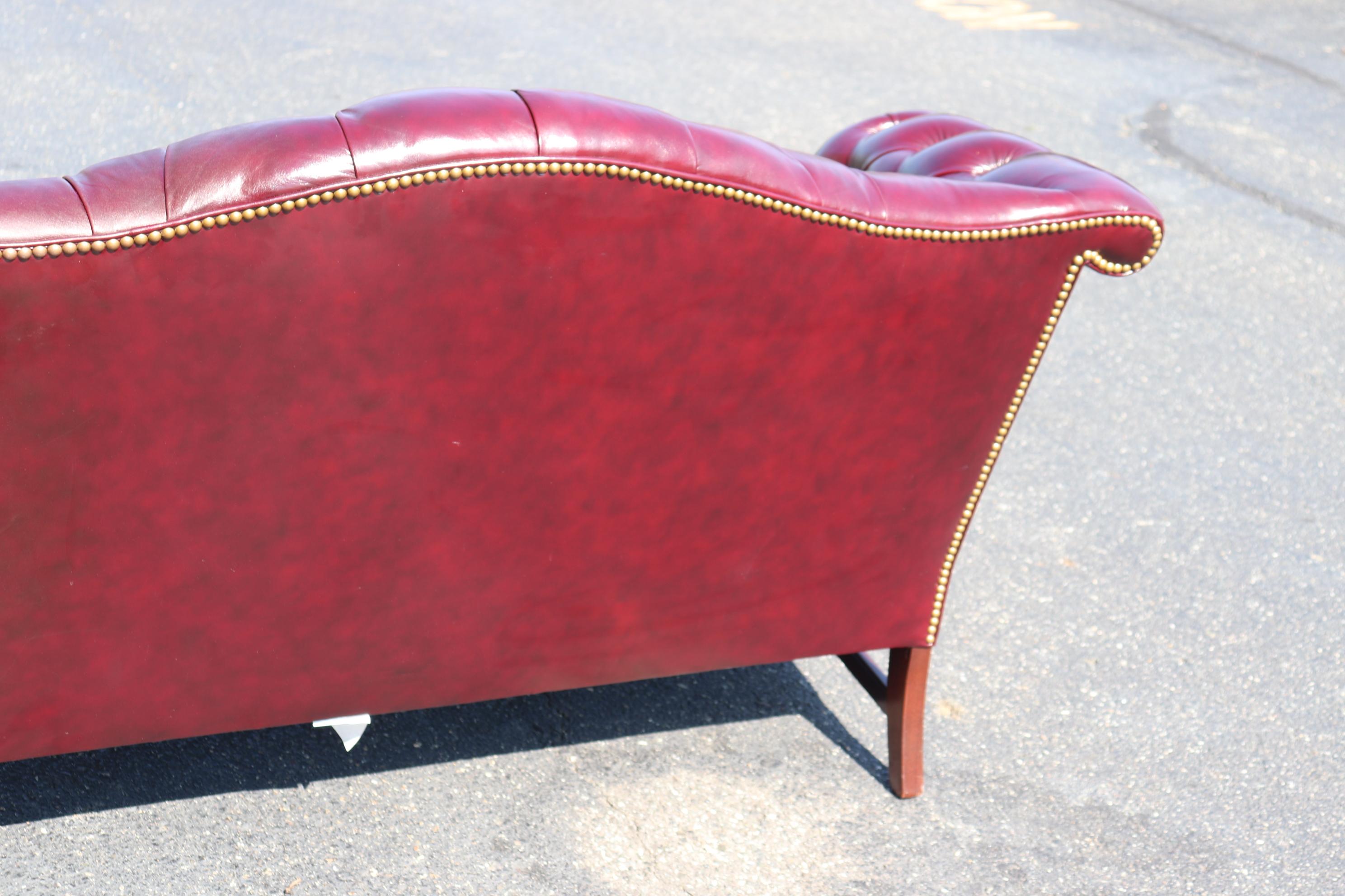 Late 20th Century Leather Hancock & Moore Burgundy Chesterfield Style Camel Back Settee Sofa