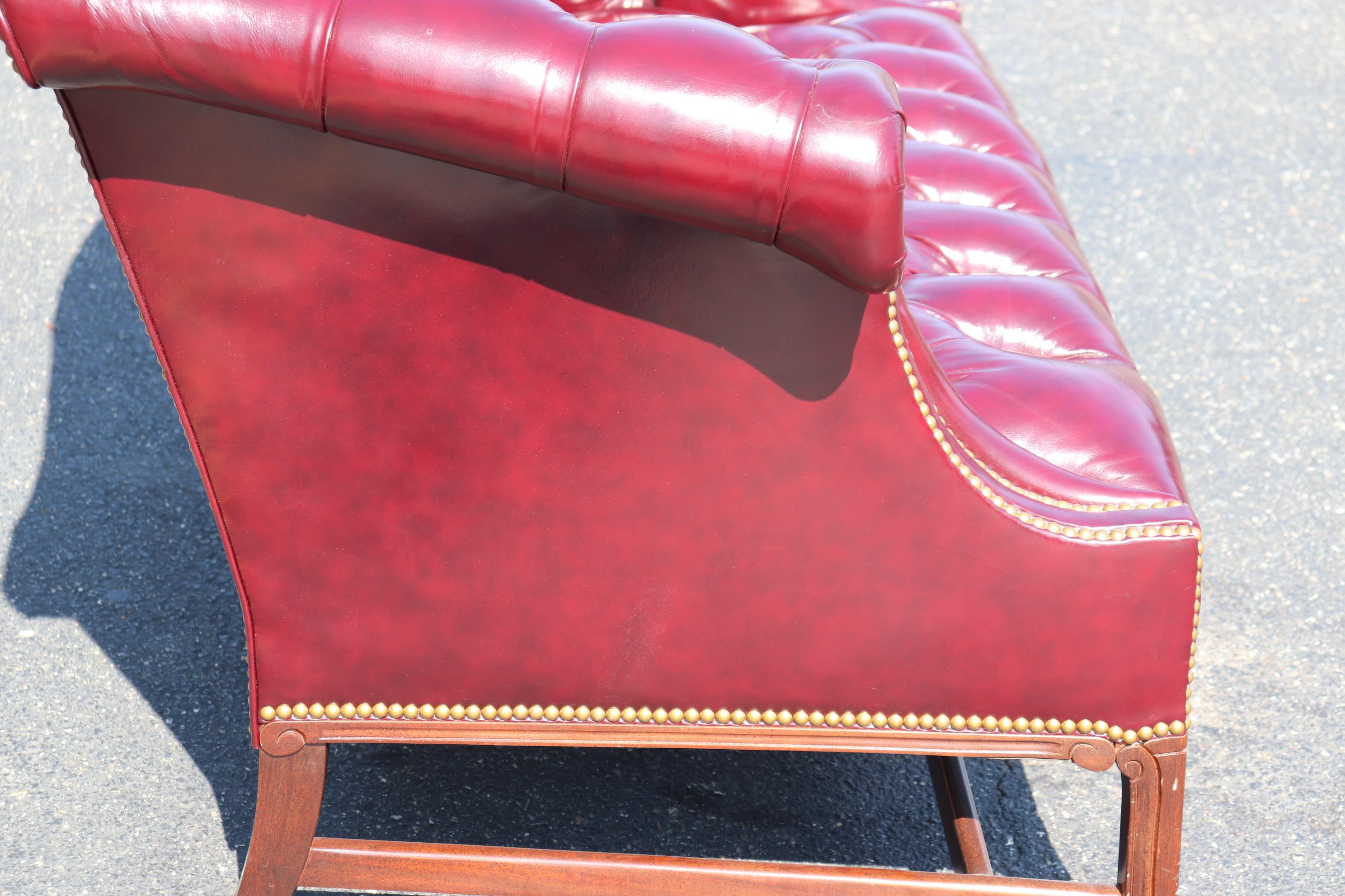 Leather Hancock & Moore Burgundy Chesterfield Style Camel back Settee Sofa 6