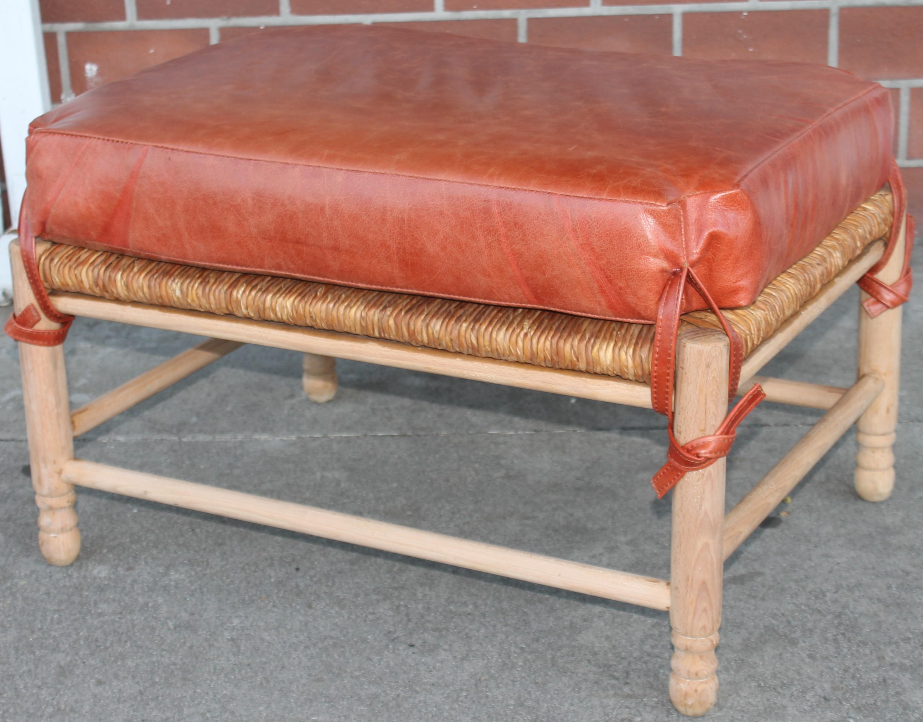 Adirondack Leather & Hand Woven Rush Seat Ottoman