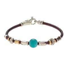 Leather Handmade Bracelet with Natural Stone and Silver Elements