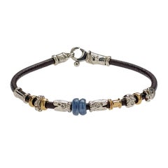 Leather Handmade Bracelet with Natural Stone and Silver Elements