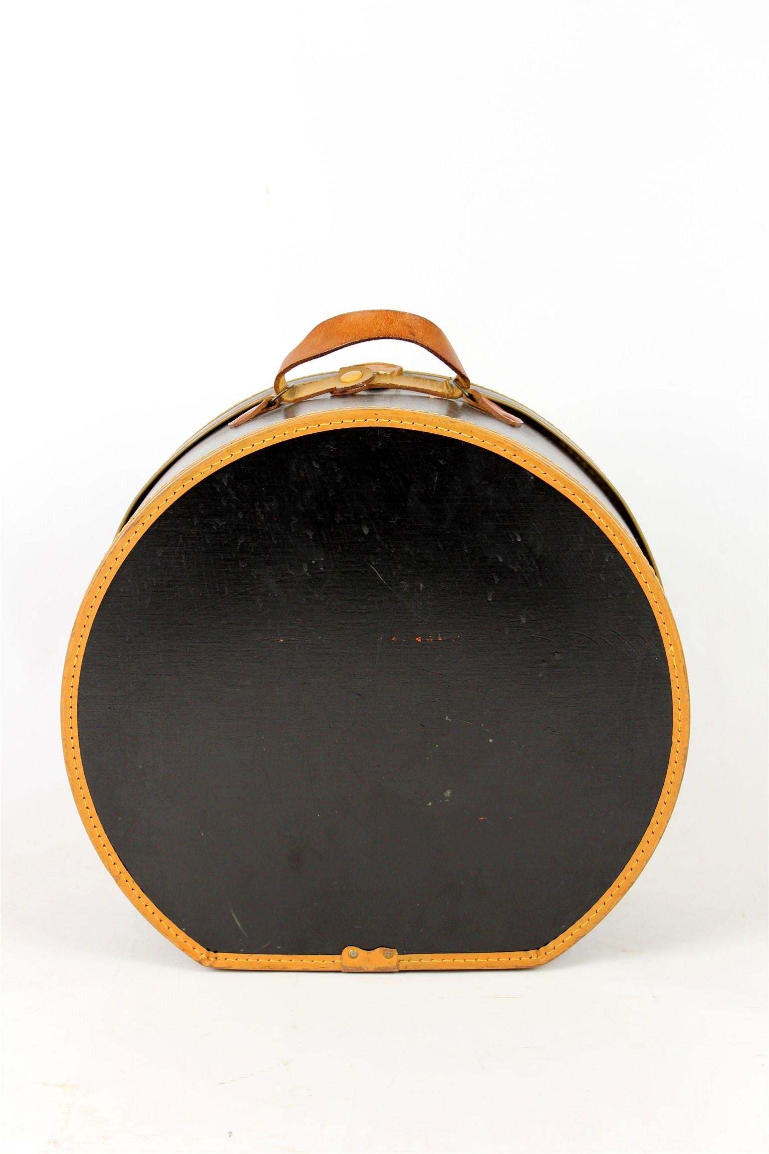 Leather Hat Box, Travel Trunk with Original Stickers, 1920s For Sale 7