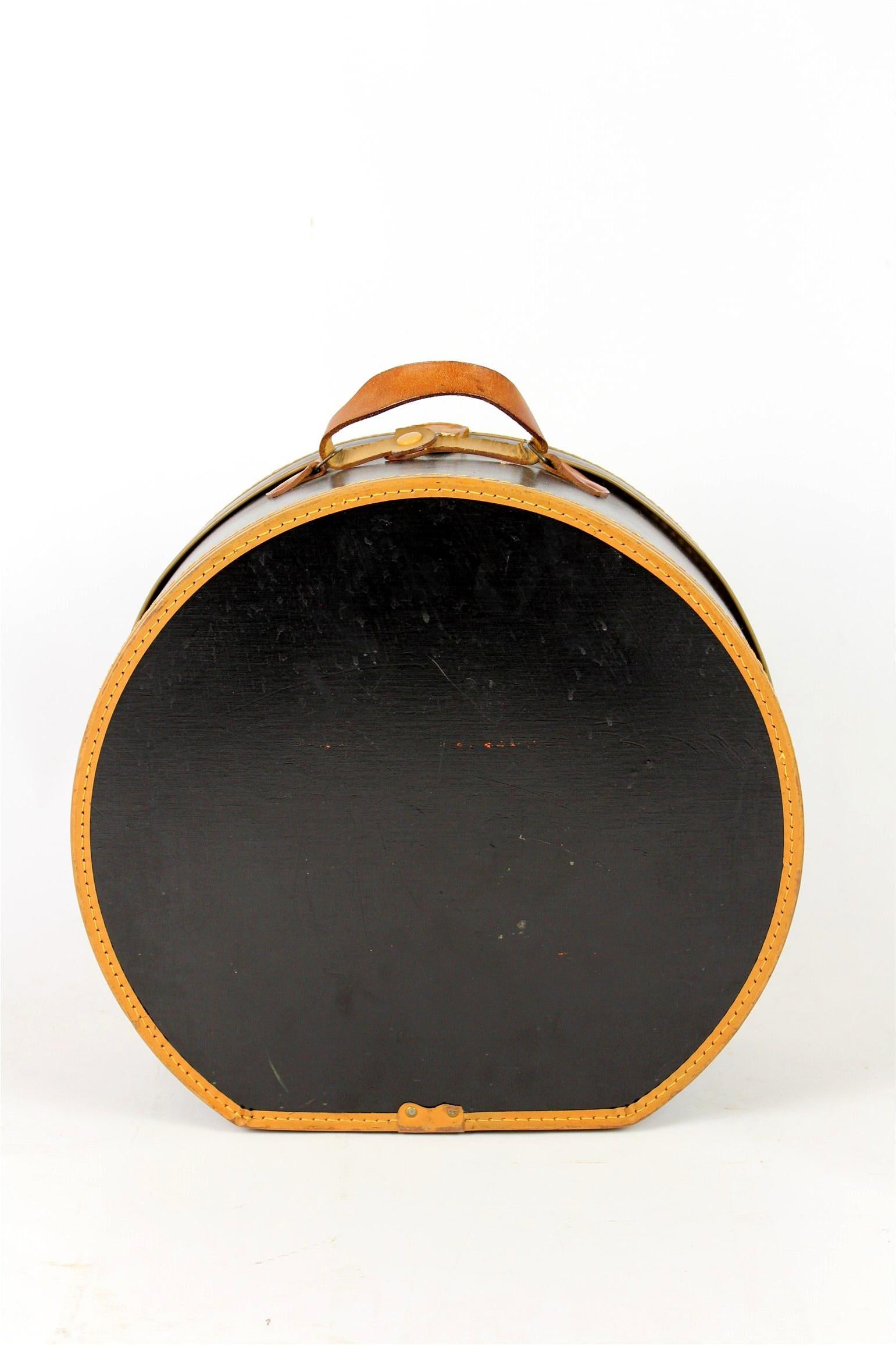 Leather Hat Box, Travel Trunk with Original Stickers, 1920s 7