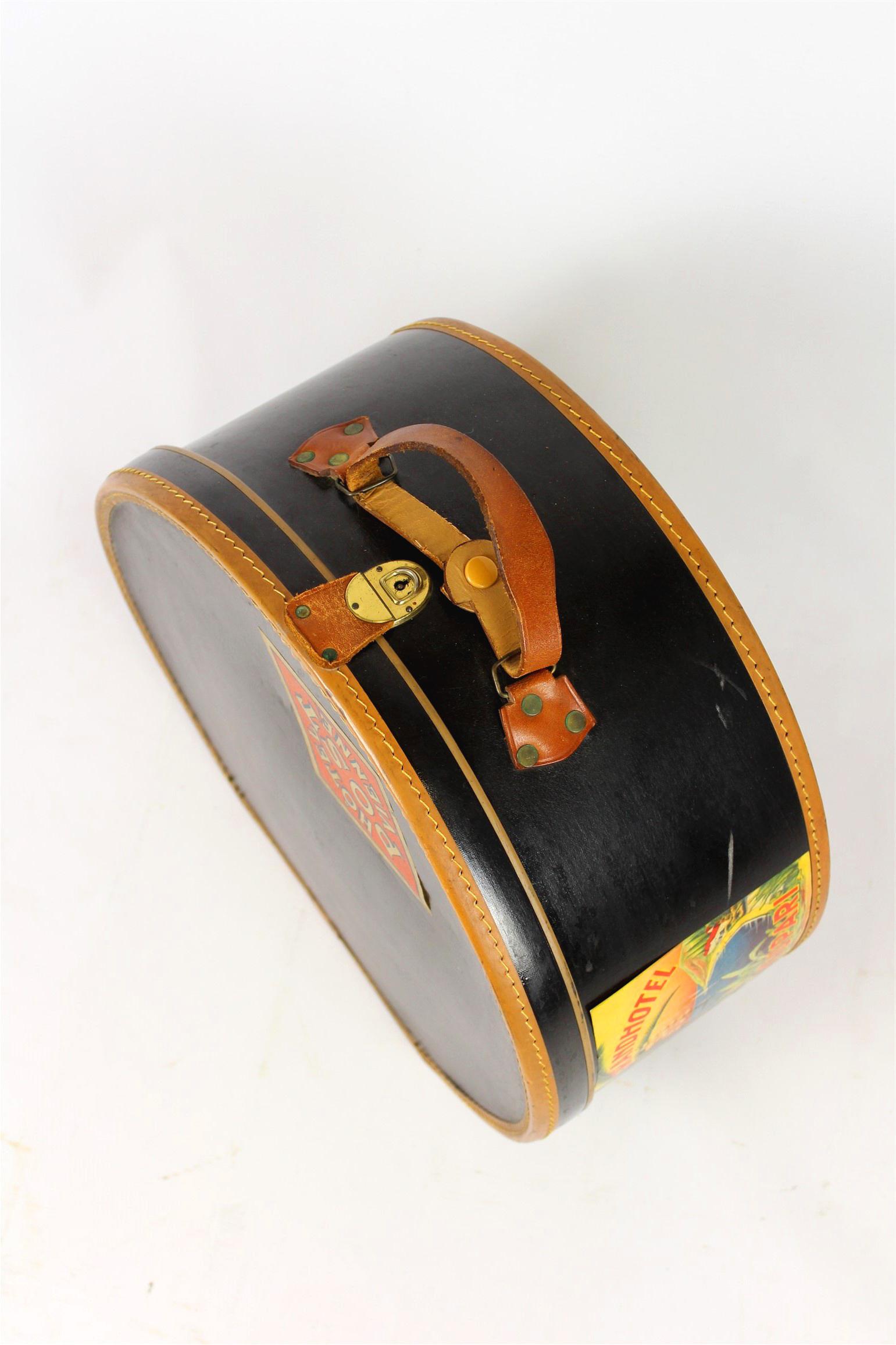 Leather Hat Box, Travel Trunk with Original Stickers, 1920s For Sale 2