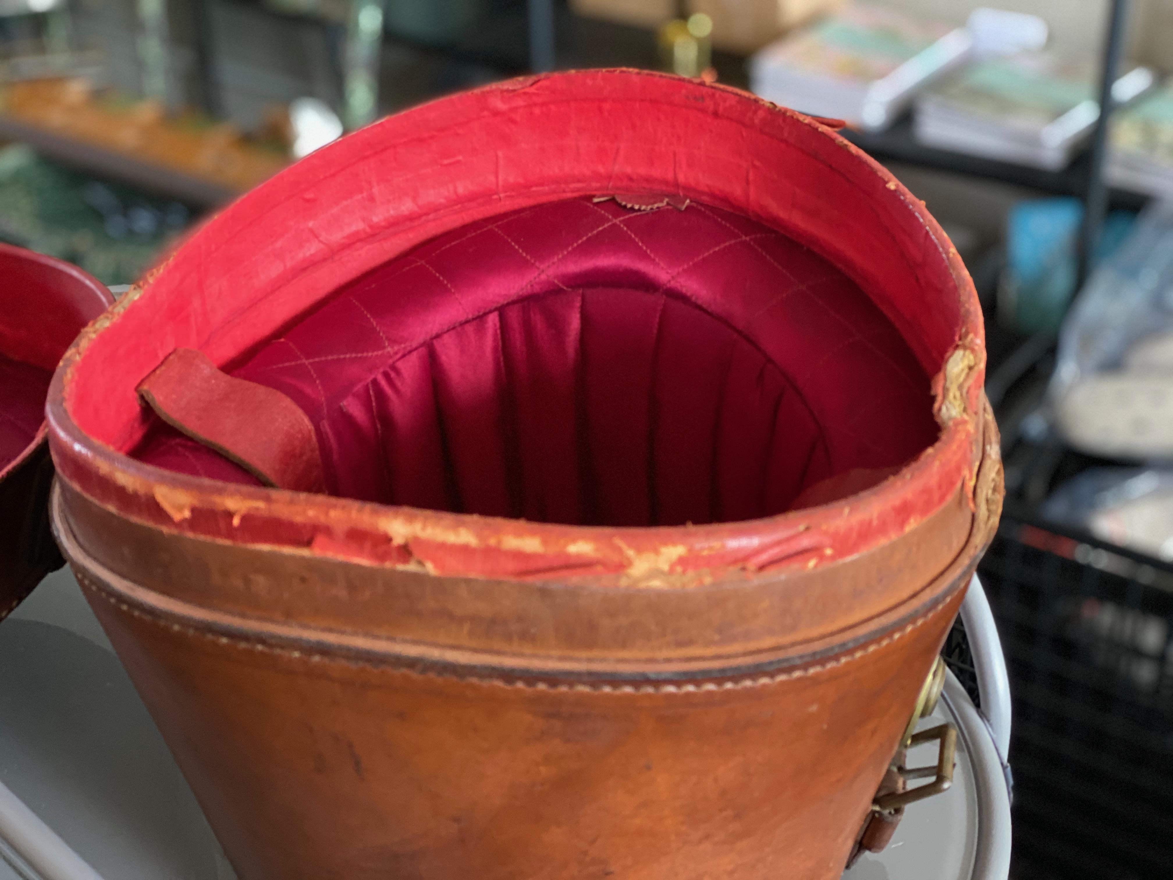 Leather Hat Box with Brass Fasteners, circa 1900, Bandbox, Brown 10