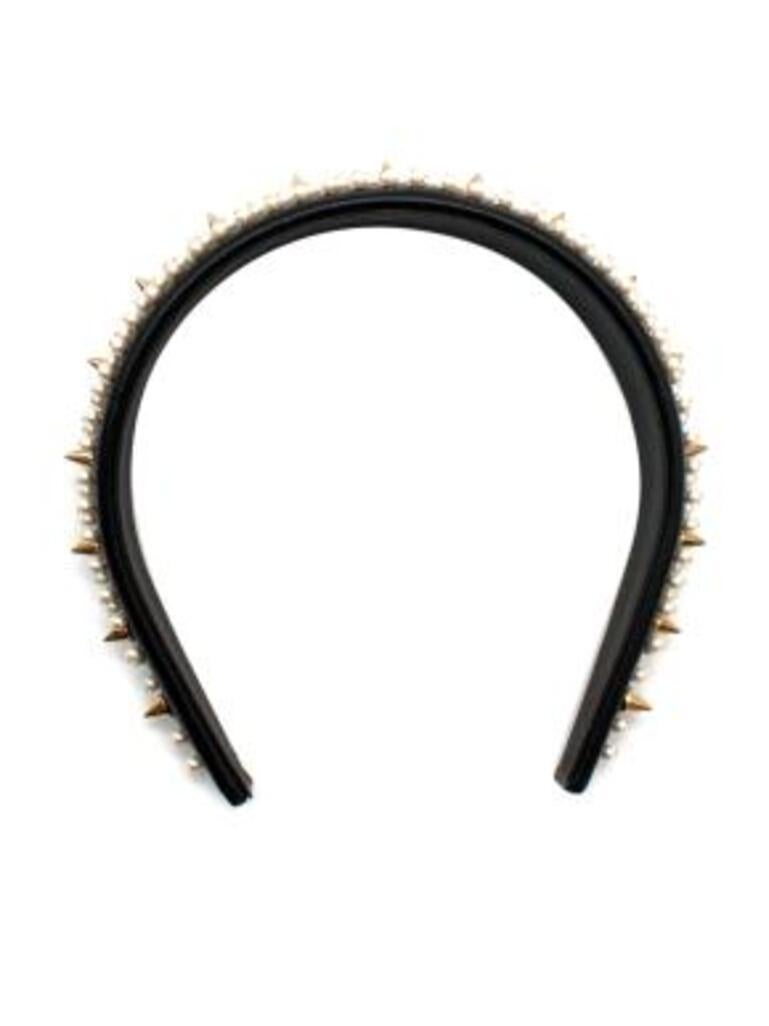 Leather Headband with Faux Pearls & Gold Studs In Excellent Condition For Sale In London, GB