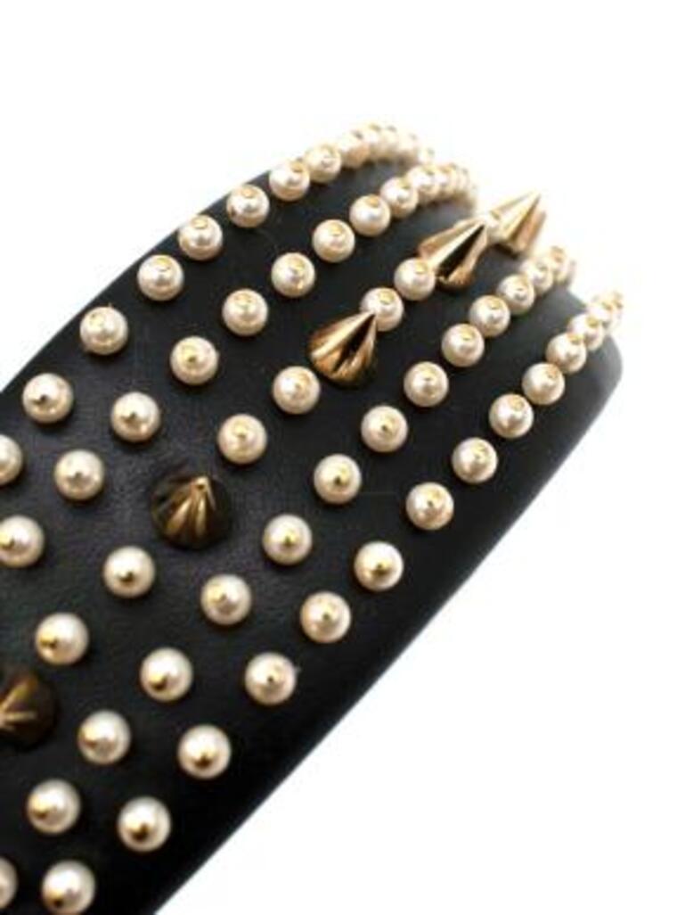 Leather Headband with Faux Pearls & Gold Studs For Sale 1