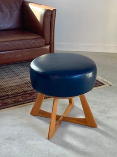 Leather Heywood-Wakefield Swivel Ottoman, Midcentury Modern, 1950s