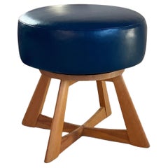 Leather Heywood-Wakefield Swivel Ottoman, Midcentury Modern, 1950s