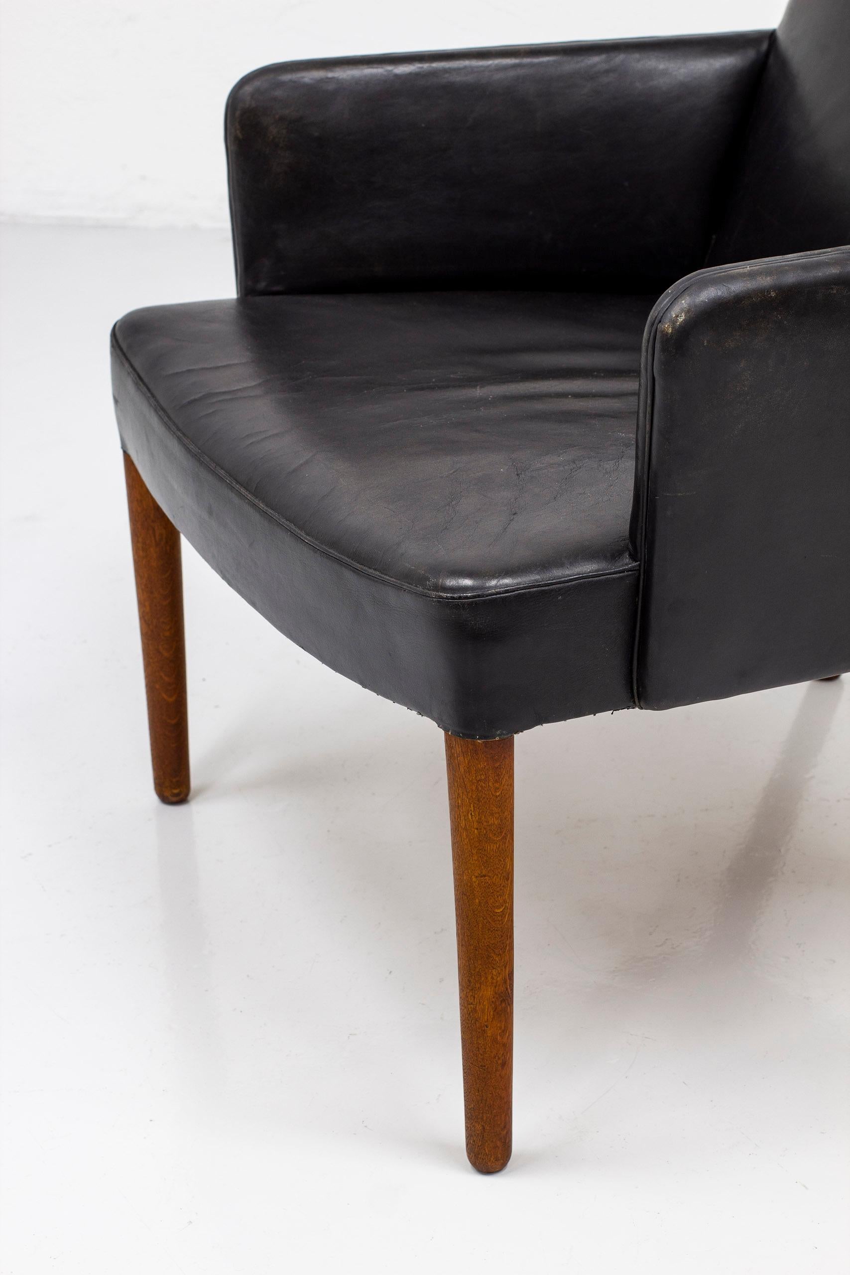 Leather High Back Chair by Ejnar Larsen & Aksel Bender Madsen, Denmark, 1950s 5