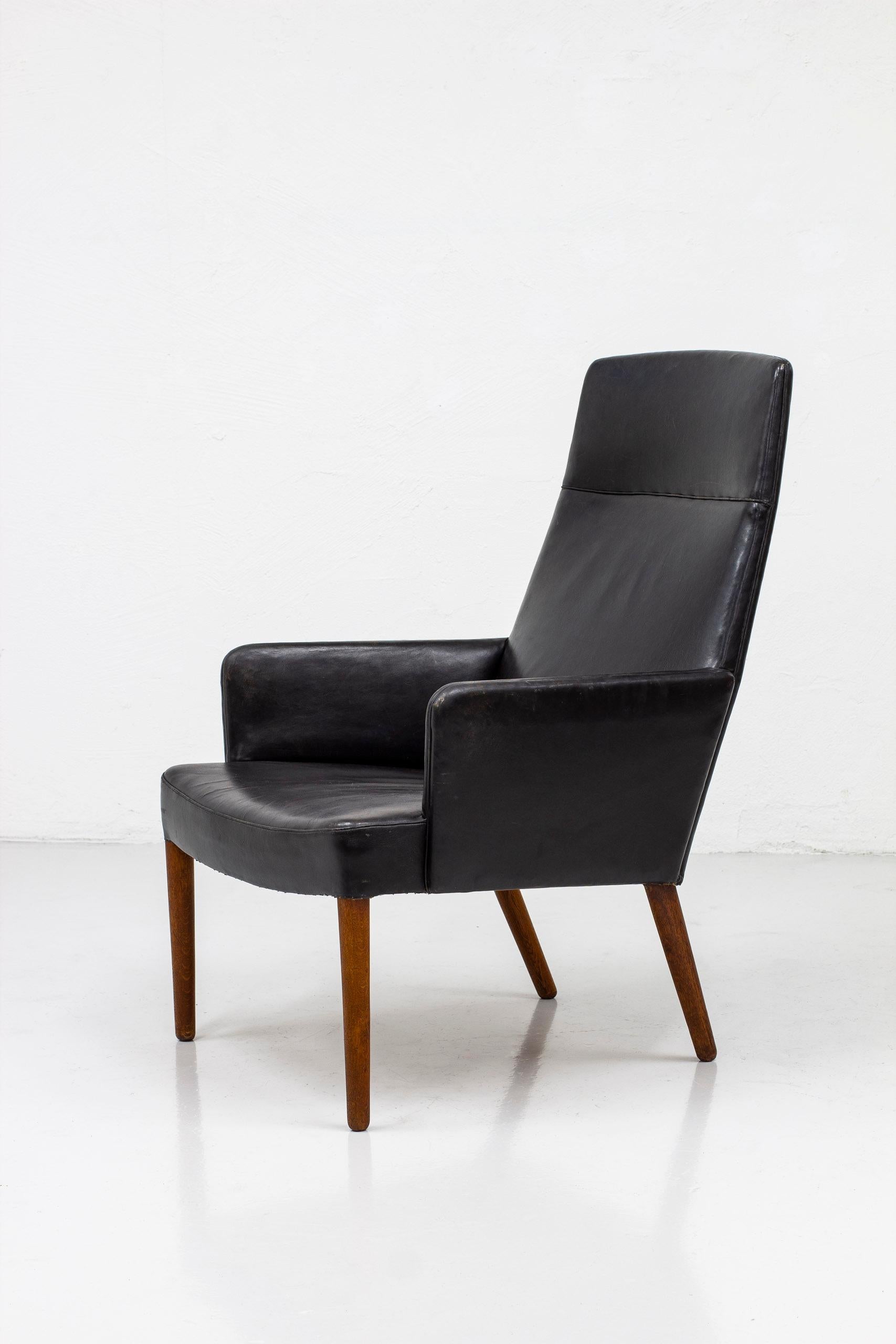 Leather High Back Chair by Ejnar Larsen & Aksel Bender Madsen, Denmark, 1950s 6