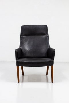 Silla de cuero con respaldo alto de Ejnar Larsen y Aksel Bender Madsen, Dinamarca, años 50