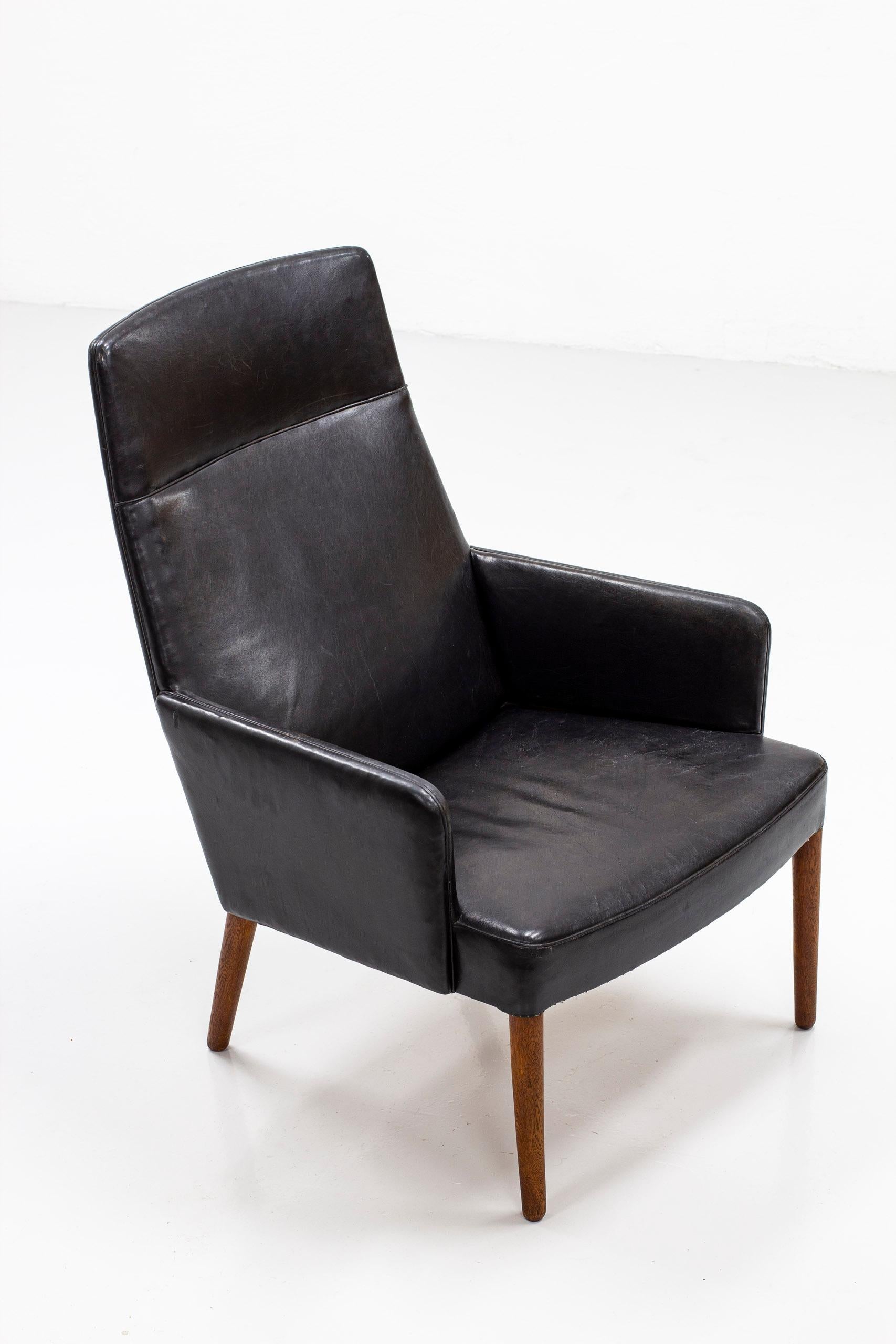 Scandinavian Modern Leather High Back Chair by Ejnar Larsen & Aksel Bender Madsen, Denmark, 1950s