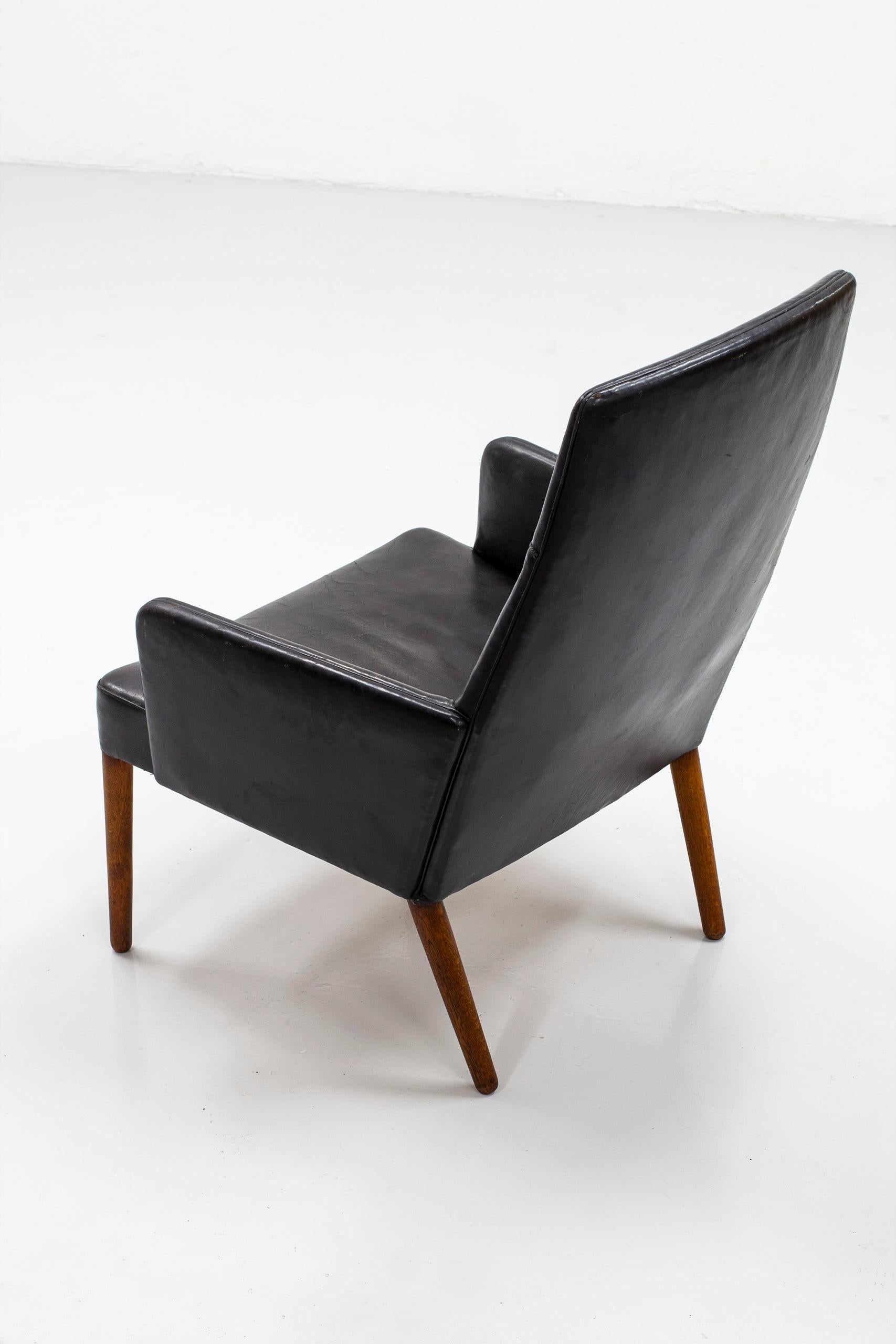 Swedish Leather High Back Chair by Ejnar Larsen & Aksel Bender Madsen, Denmark, 1950s