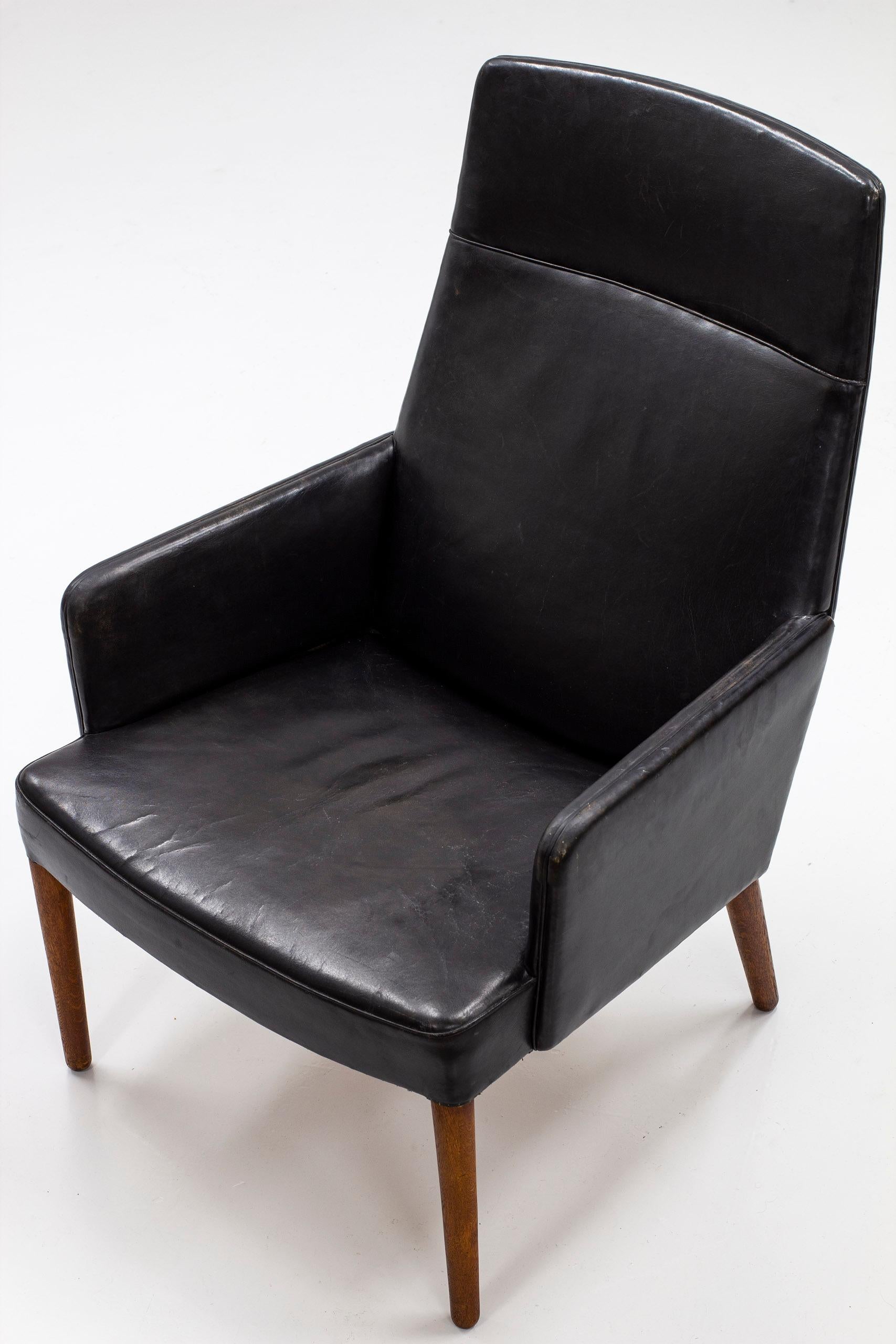 Mid-20th Century Leather High Back Chair by Ejnar Larsen & Aksel Bender Madsen, Denmark, 1950s