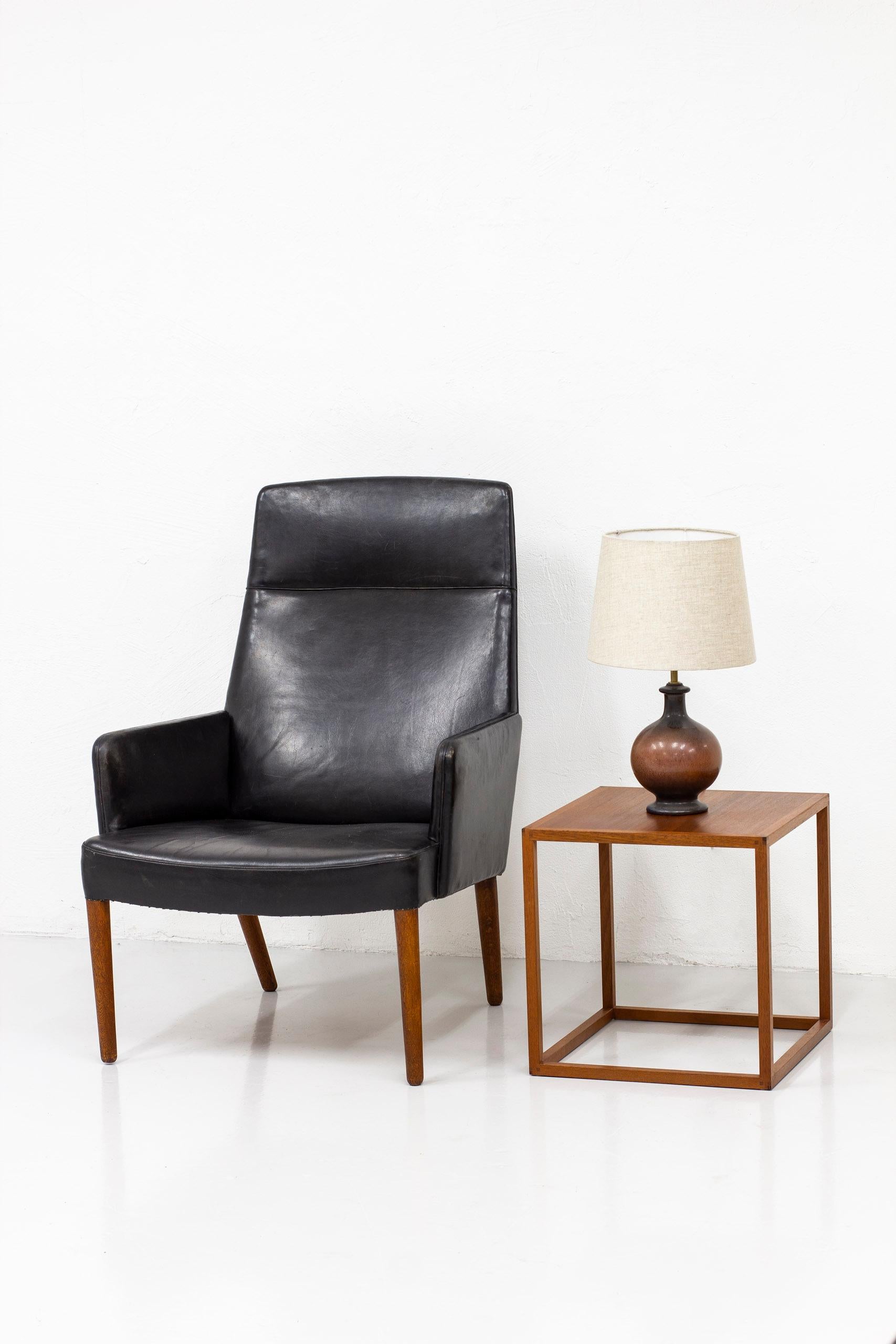 Leather High Back Chair by Ejnar Larsen & Aksel Bender Madsen, Denmark, 1950s 3