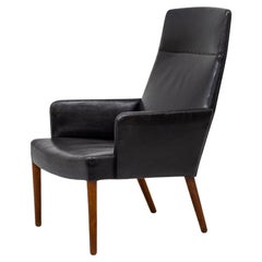 Leather High Back Chair by Ejnar Larsen & Aksel Bender Madsen, Denmark, 1950s