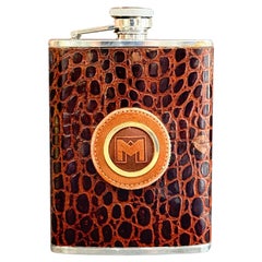 Fiaschetta da vino in pelle con Monogram, regalo vintage da gentiluomo con stampa a rilievo in coccodrillo