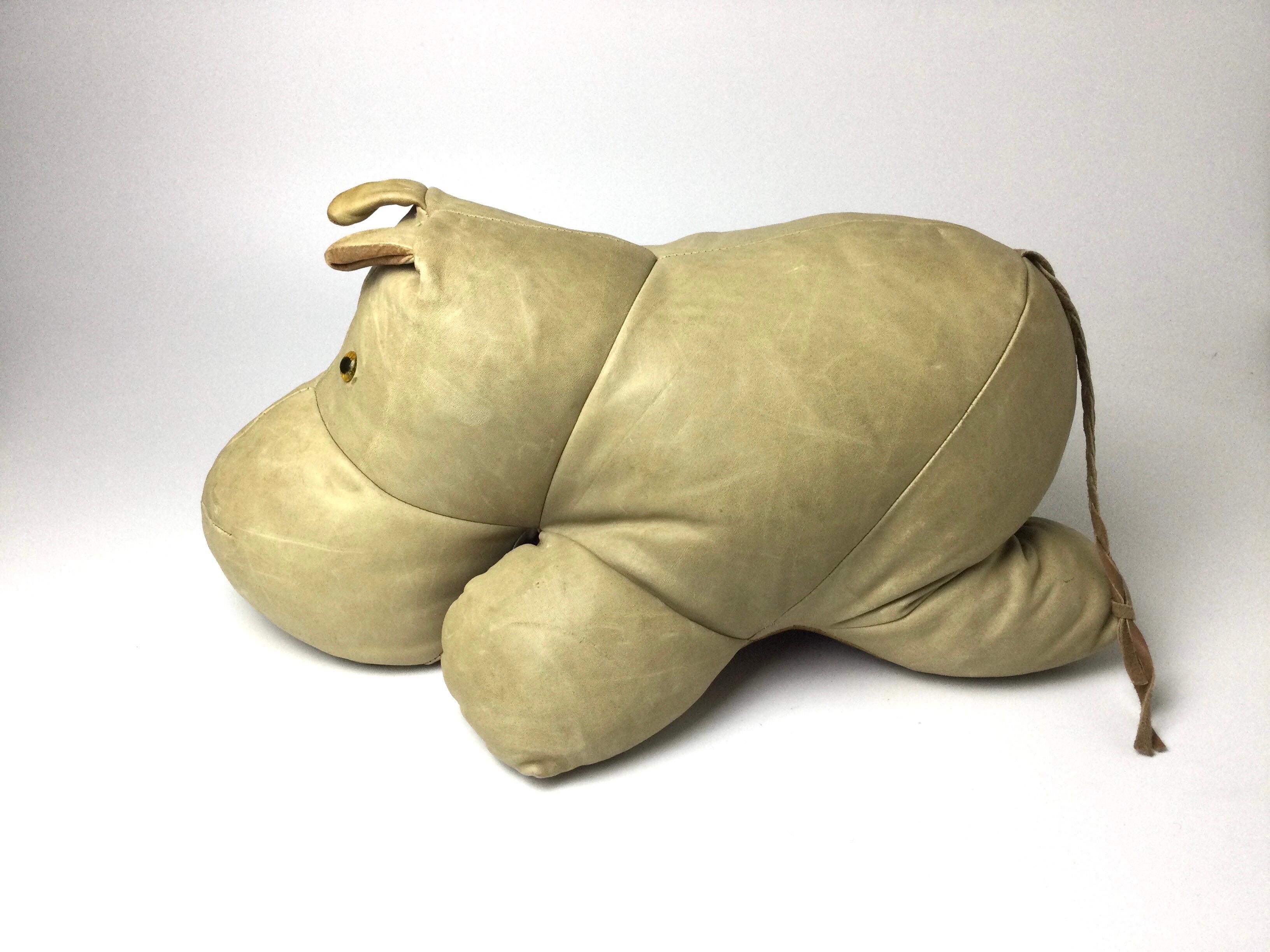 Leather Hippo Hippopotamus In Leather Footstool. 20