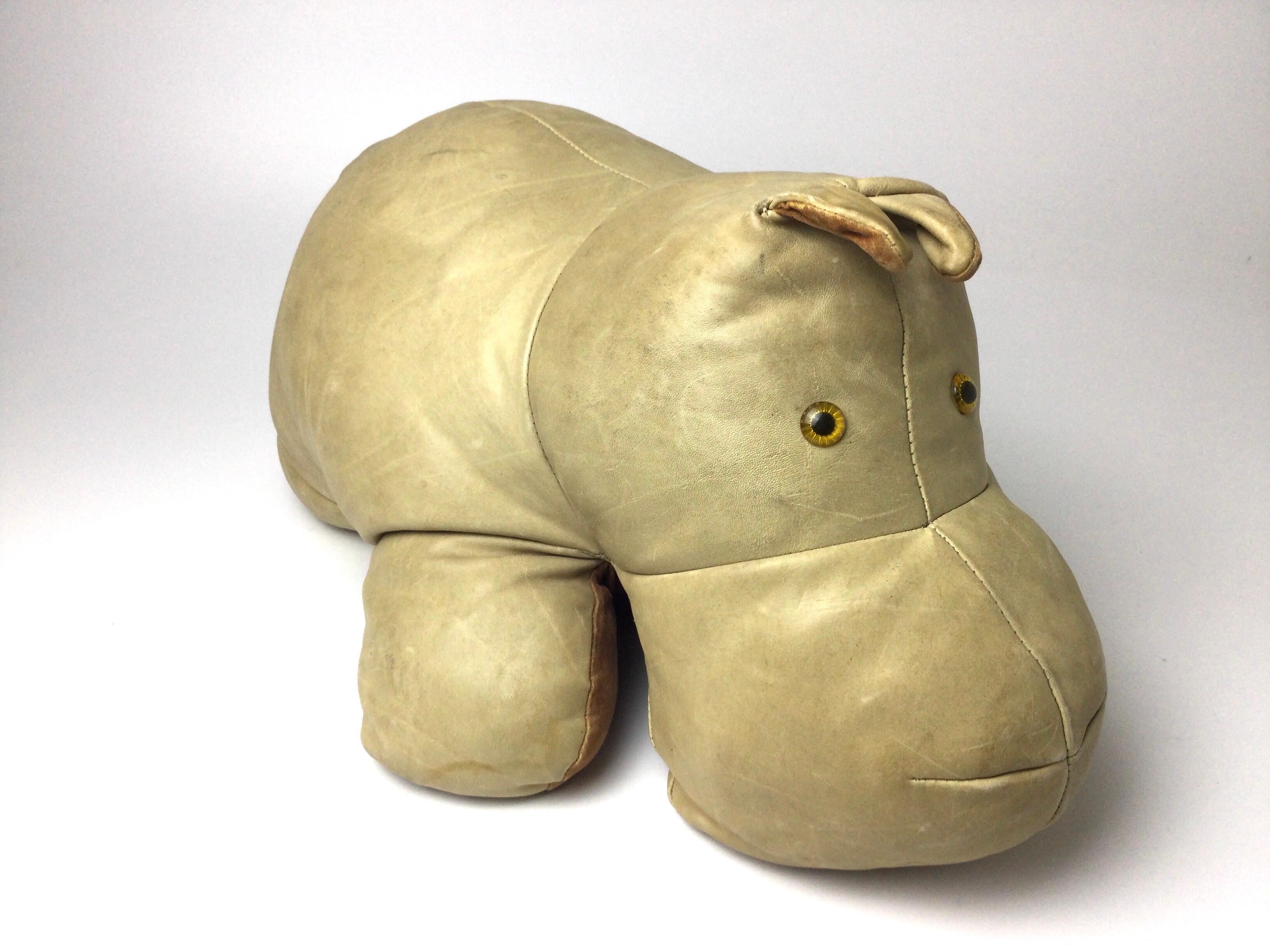 Hippopotamus-Fußhocker aus Leder in Leder (Mexikanisch) im Angebot