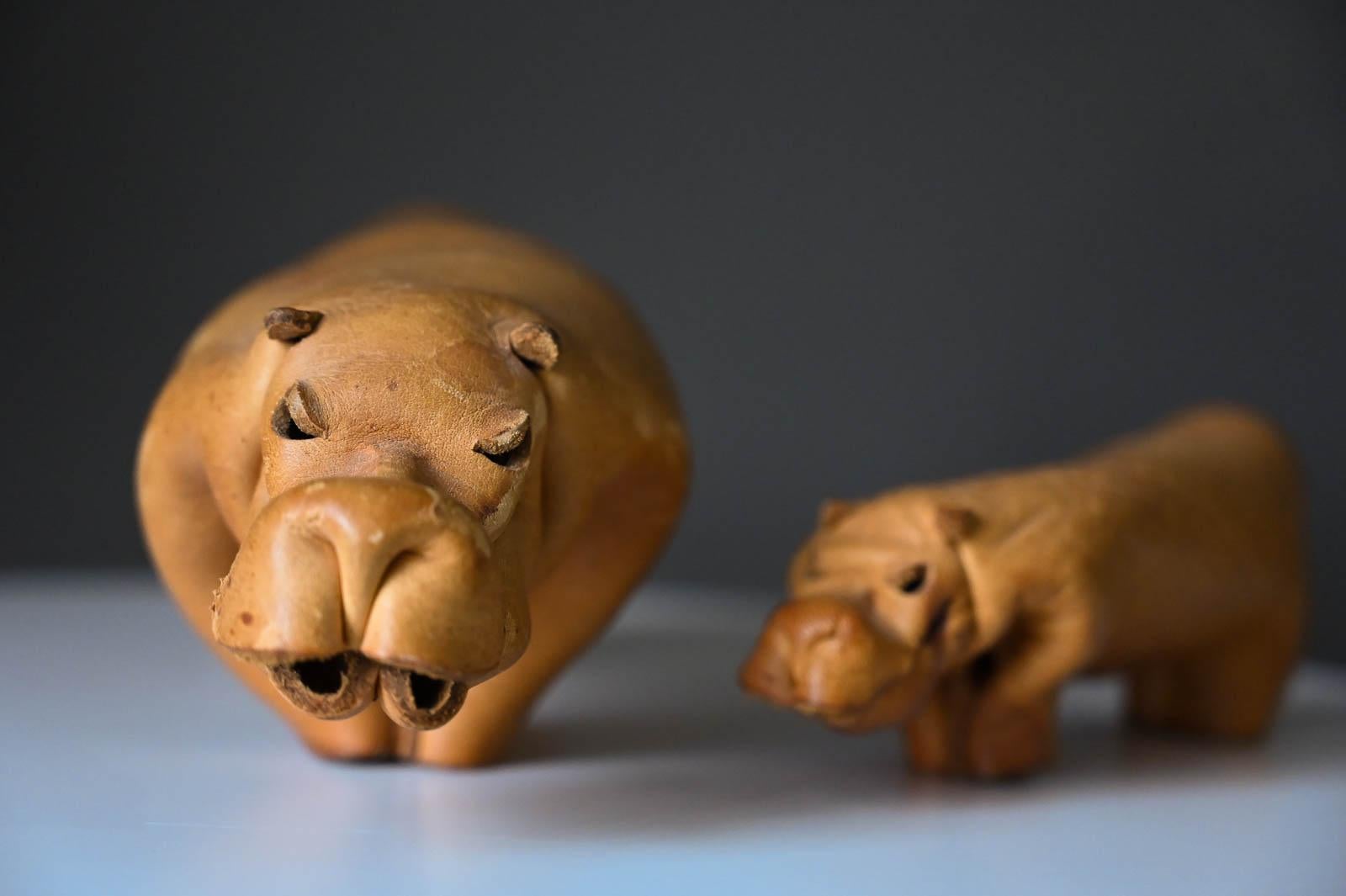 Mid-Century Modern Leather Hippo Pair by Deru Germany, circa 1960 For Sale