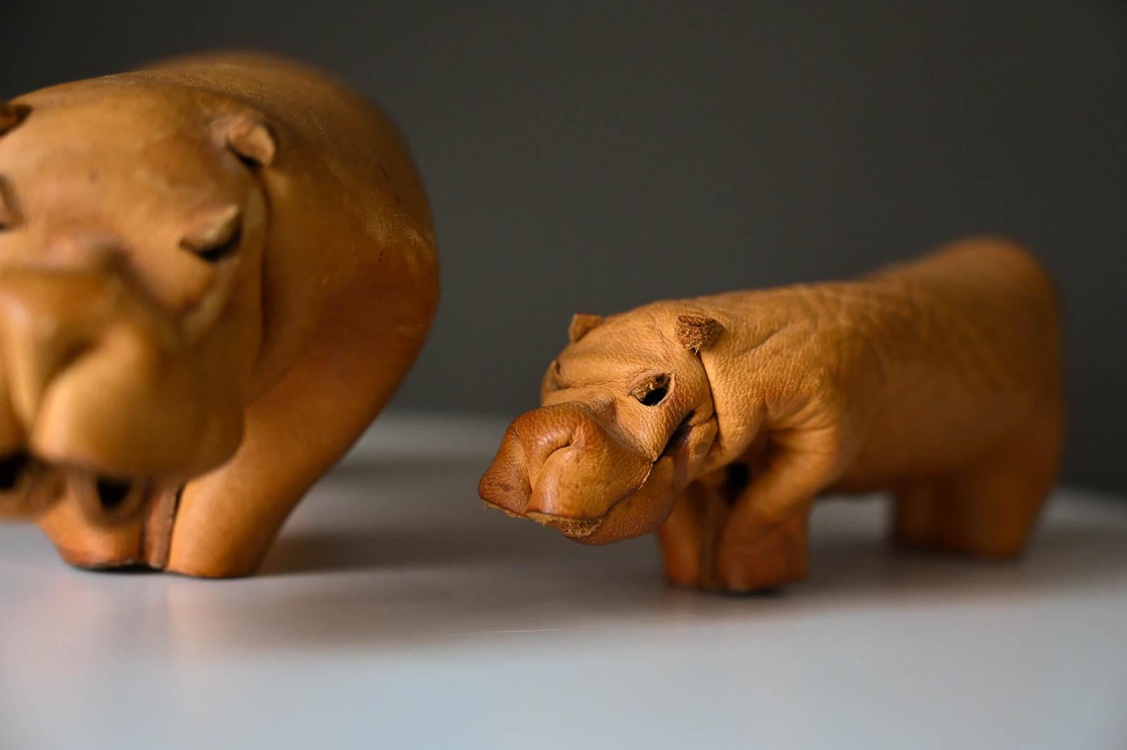 Leather Hippo Pair by Deru Germany, circa 1960 In Good Condition For Sale In Costa Mesa, CA