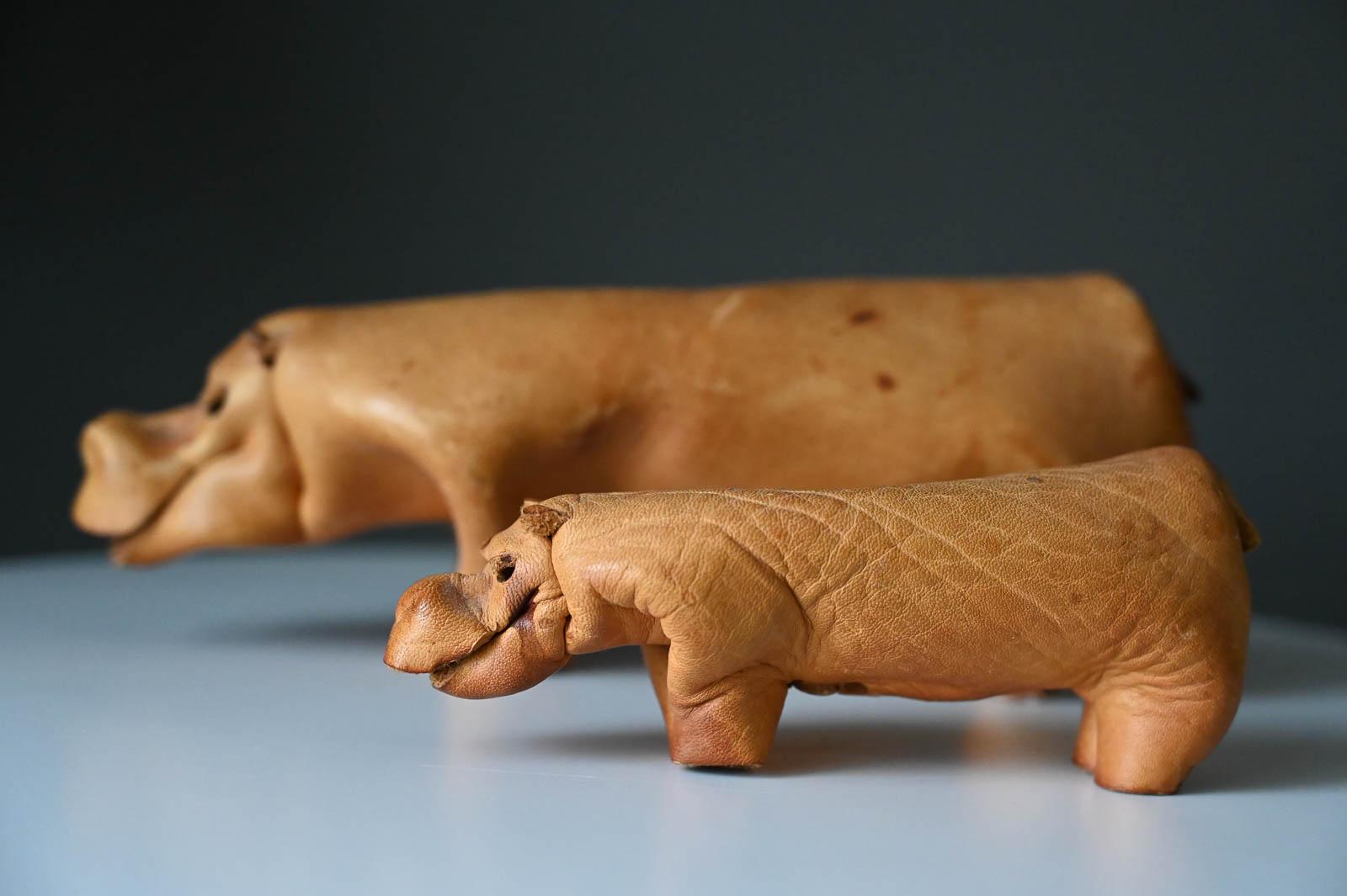 Mid-20th Century Leather Hippo Pair by Deru Germany, circa 1960 For Sale